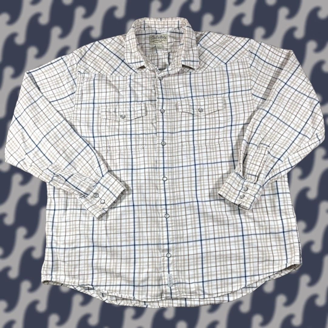 Vintage VINTAGE Cabela's Flannel Shirt Plaid Western Pearl Snap White 100% Cotton Men’s XL Shirt Mens XL Size US XL / EU 56 / 4 - 1 Thumbnail