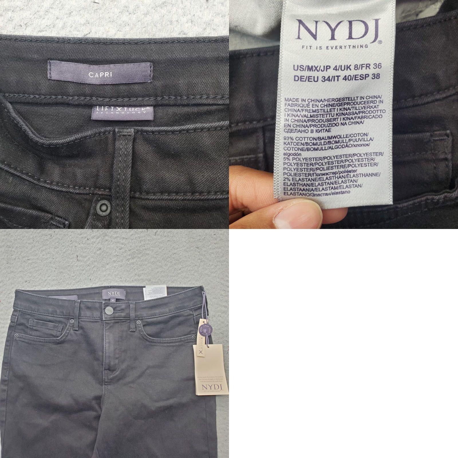 NYDJ NYDJ Womens Capri Jeans 4 Black Denim Lift Tuck Stretch Raw Hem Cropped Outdoor Size 27" / US 4 / IT 40 - 8 Thumbnail