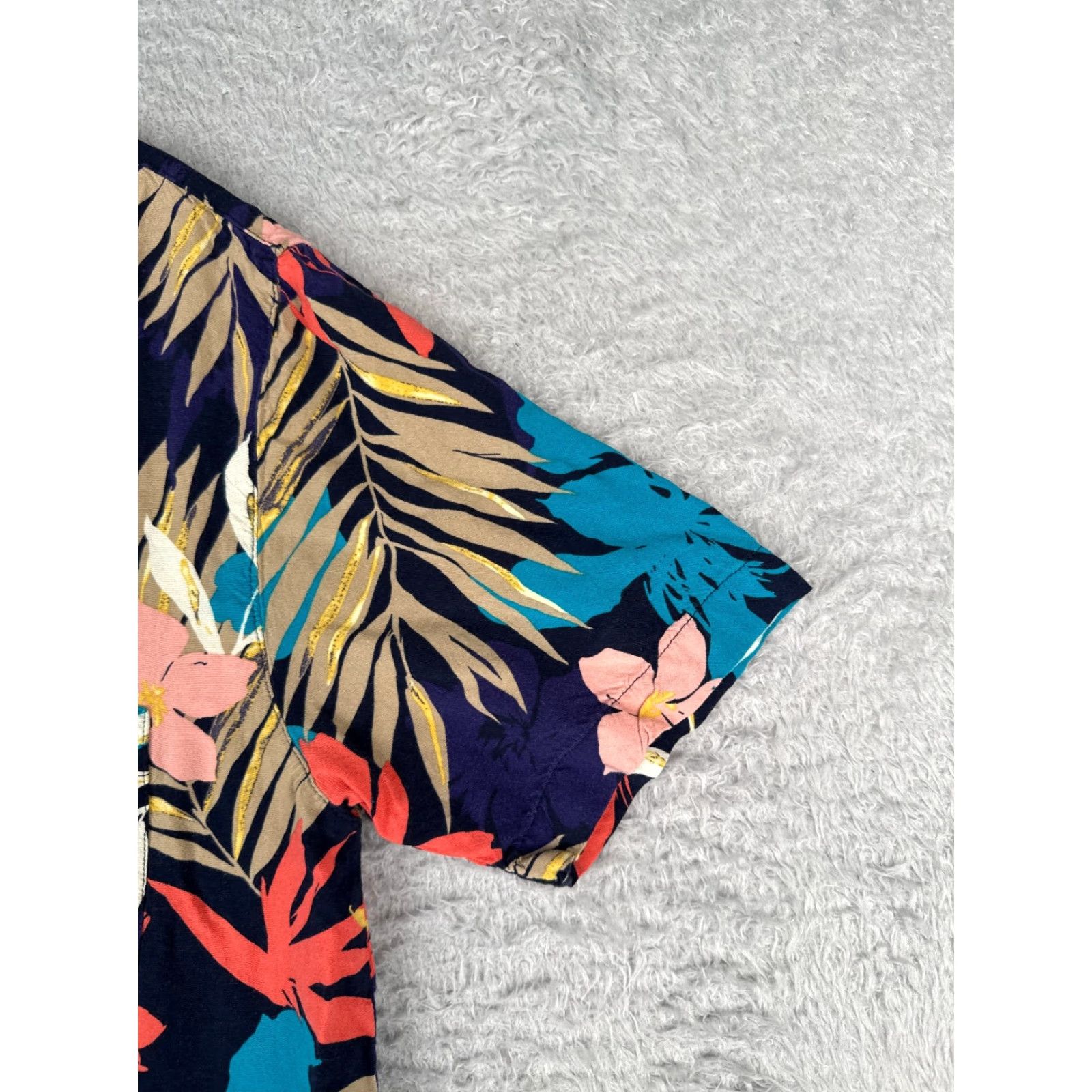 George George Shirt Men Small Blue Floral Palm Leaf Print Hawaiian 100% Rayon Pocket Short Sleeve Button-Up Mens Size US S / EU 44-46 / 1 - 2 Thumbnail
