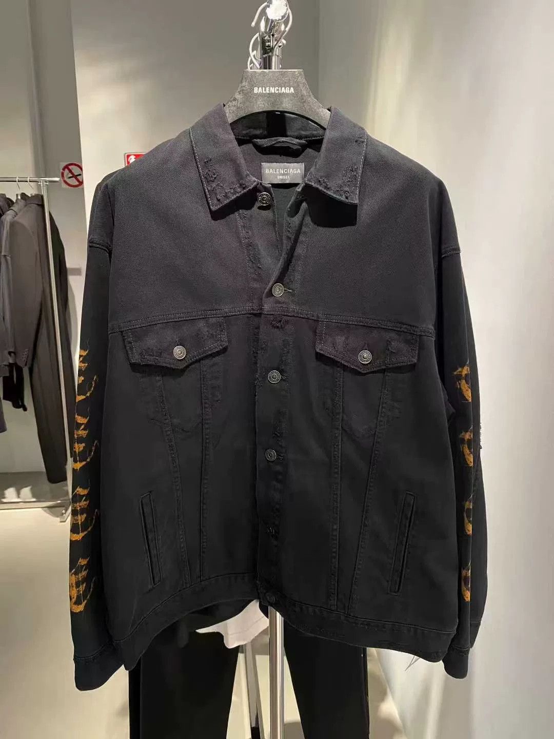 Balenciaga Balenciaga Black Flame Print Denim Jacket Size US S / EU 44-46 / 1 - 1 Thumbnail