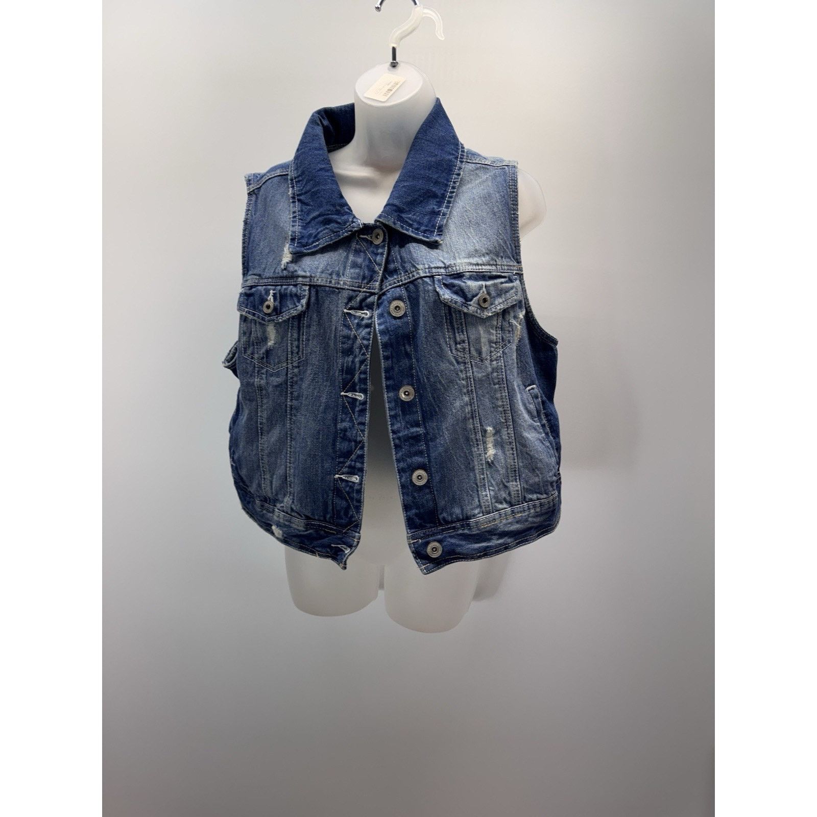 Other Amethyst Women’s Plus 1X Blue Denim Vest Distressed Size XL / US 12-14 / IT 48-50 - 2 Thumbnail