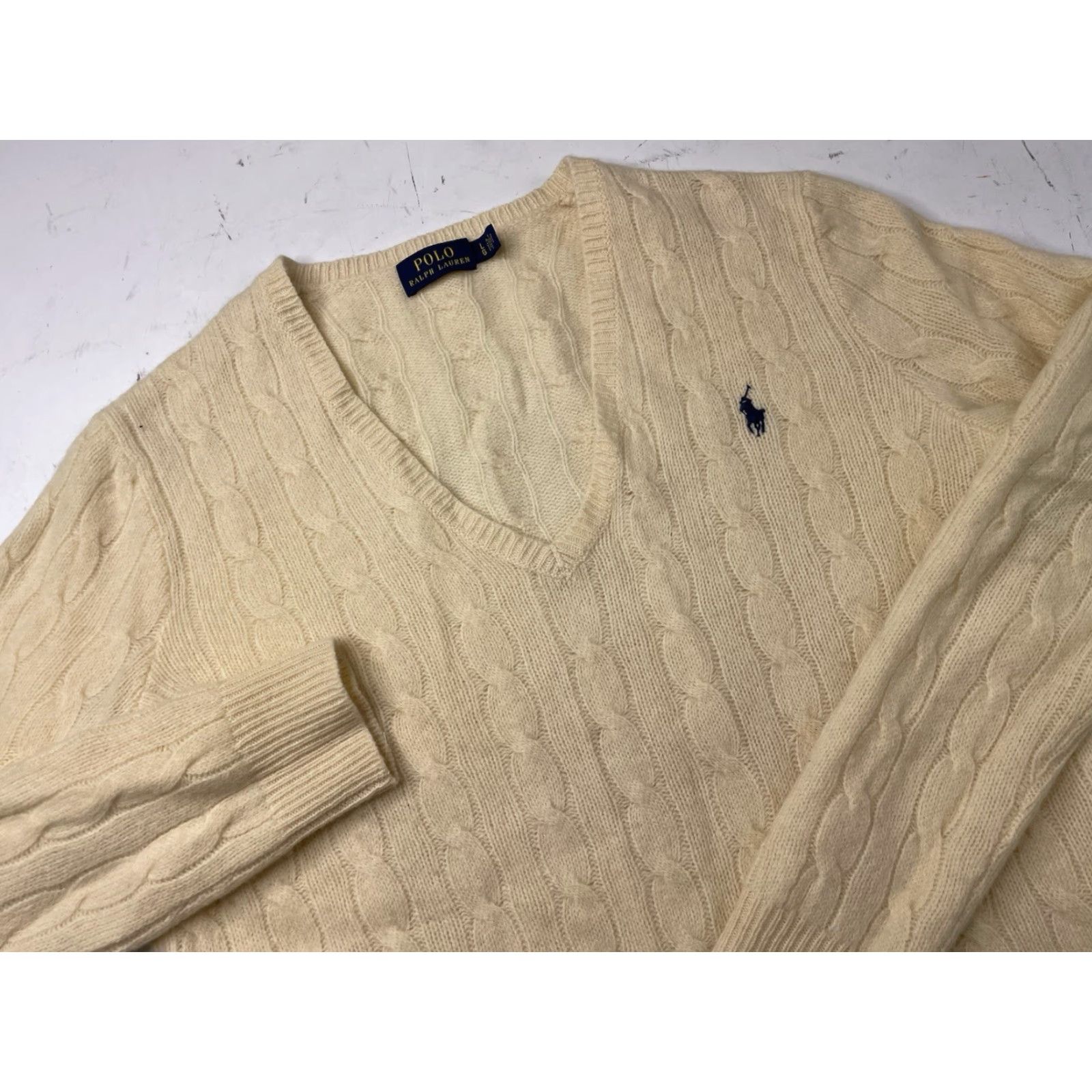 Ralph Lauren Polo Ralph Lauren Womens V Neck Cable Knit Sweater Wool Cashmere Size Large Size L / US 10 / IT 46 - 2 Thumbnail