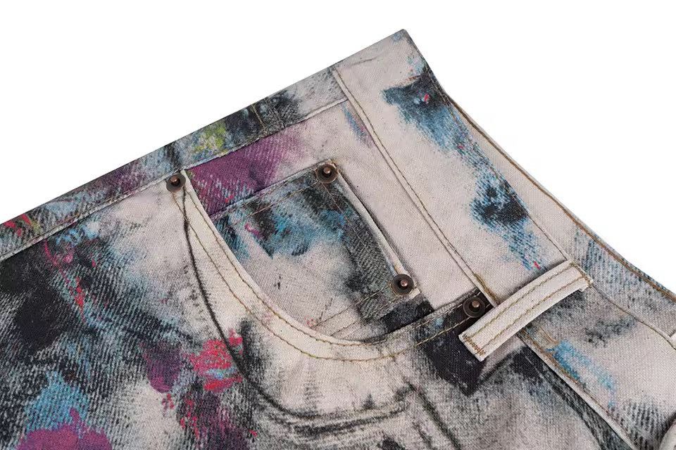 Jean Streetwear Washed 3D Printed Graffiti Baggy Straight Jeans Size US 30 / EU 46 - 5 Thumbnail