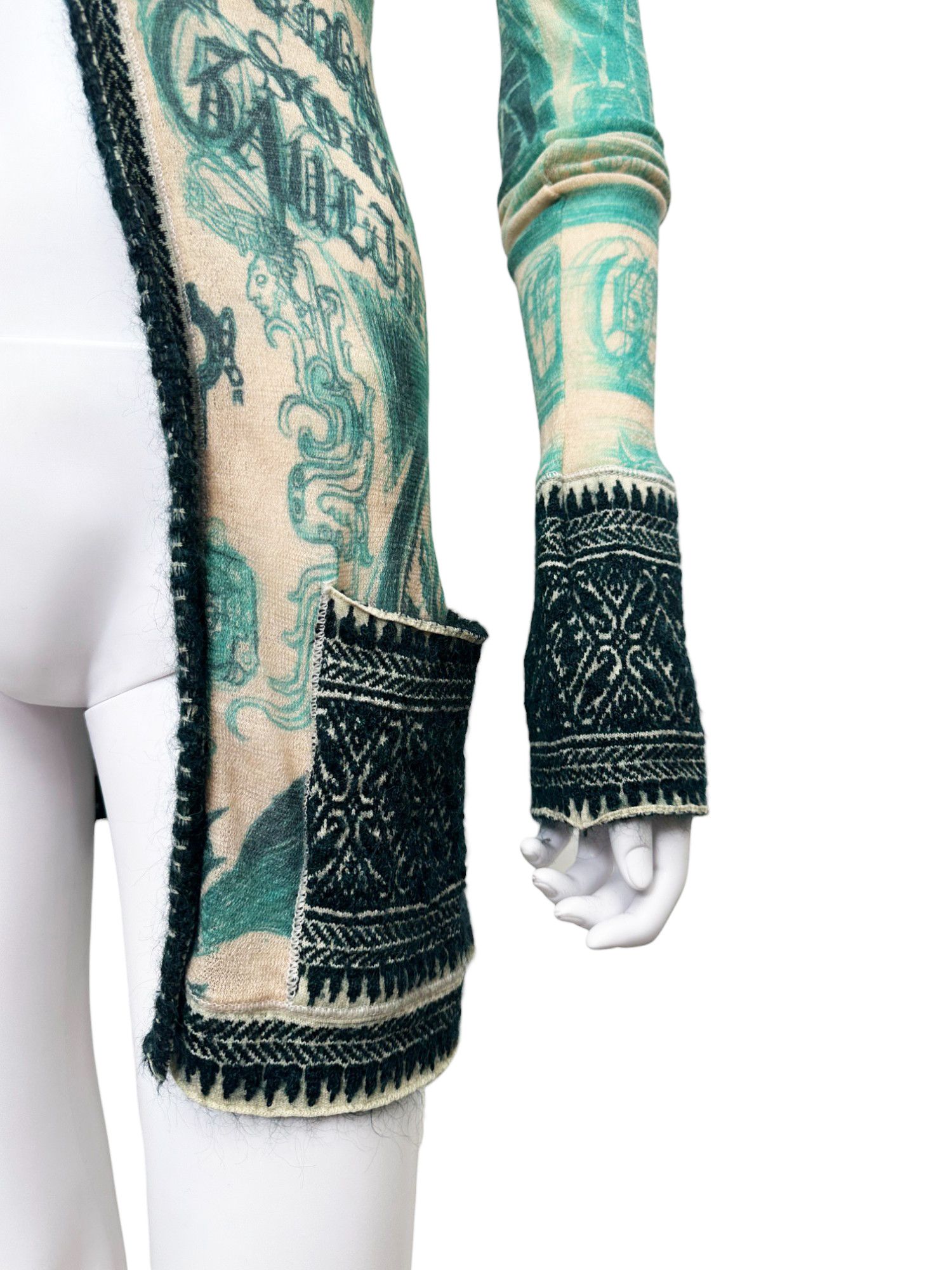 Jean Paul Gaultier 90's Tribal Acqua Green Wool Cardigan Size L / US 10 / IT 46 - 6 Thumbnail