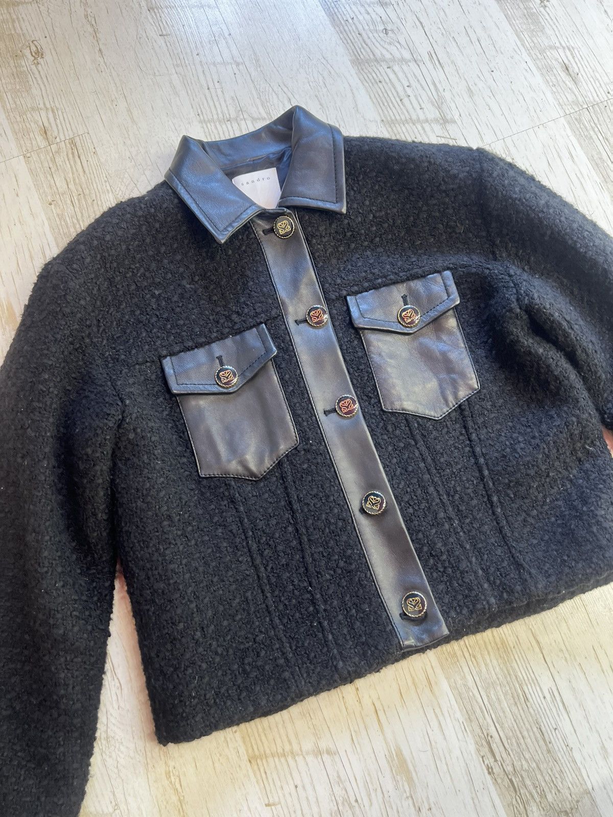 Sandro Sandro Tweed Jacket with Leather Details Size S / US 4 / IT 40 - 6 Thumbnail