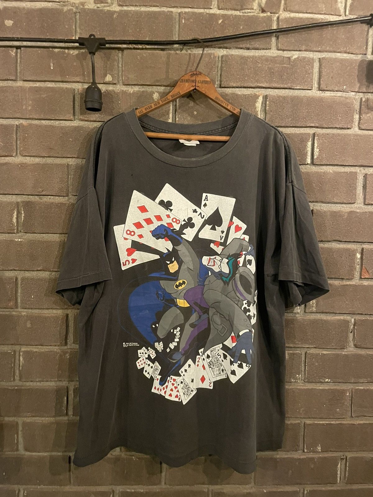 image of Vintage 93 Animated Batman Vs Joker Deck Of Cards T Shirt in Black, Men's (Size XL)