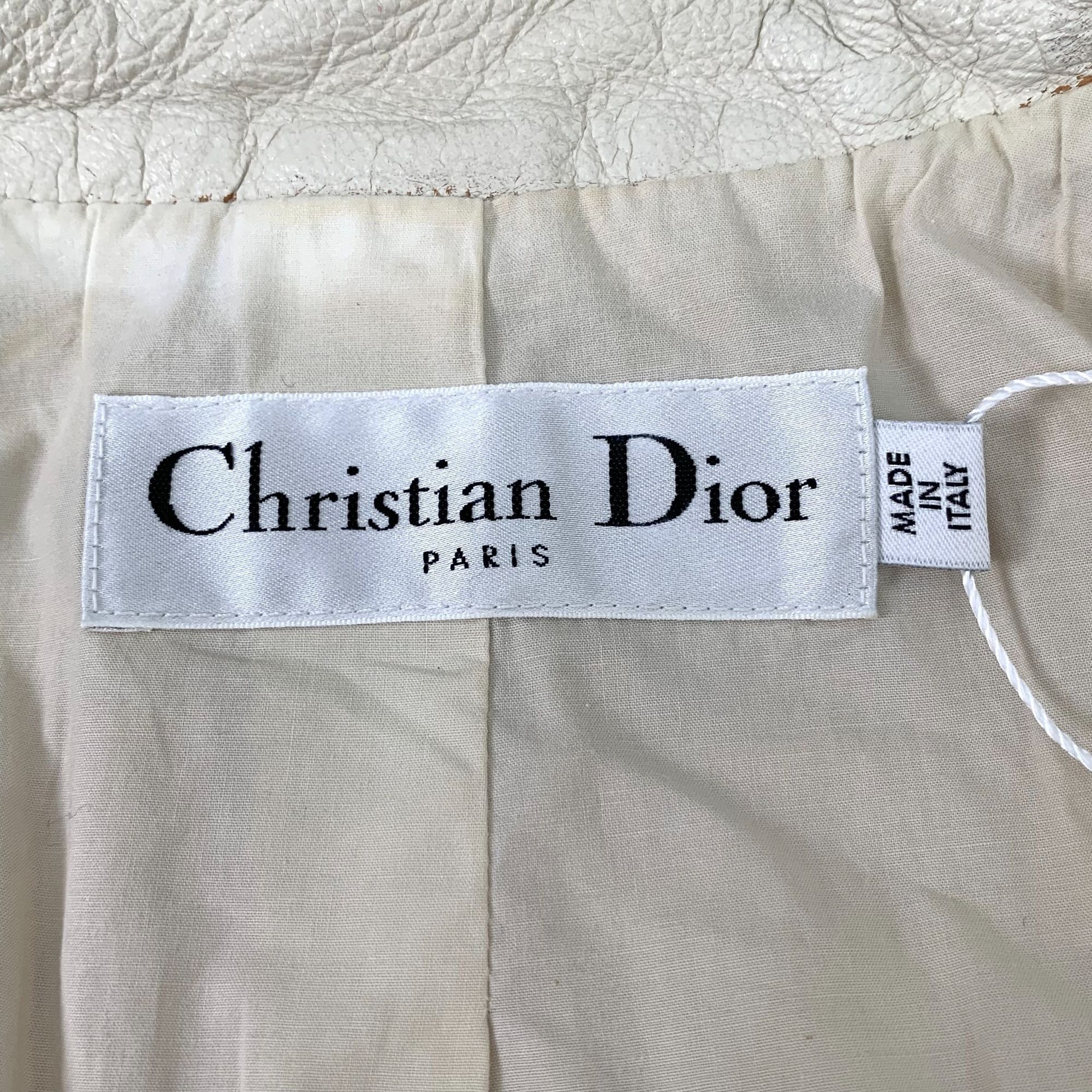 Dior Christian Dior Womens Quilted Leather Jacket Off-White Biker Size XS / US 0-2 / IT 36-38 - 6 Thumbnail