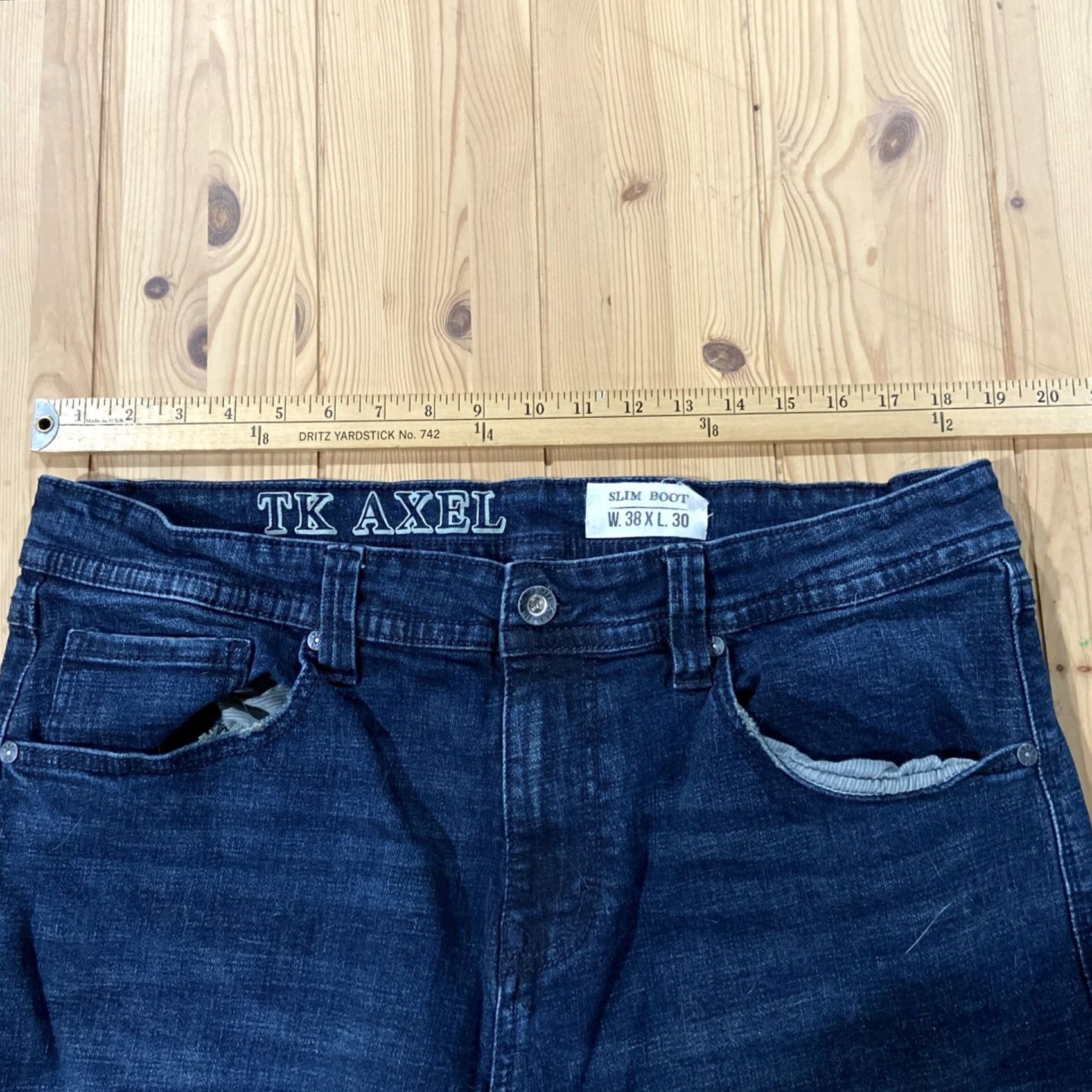 Denime TK Axel Jeans Slim Boot Cut Men's Regular 38x30 Blue Denim with 5-Pocket Distressed Embroidered Accents - Cotton Blend Denim Size US 38 / EU 54 - 3 Thumbnail