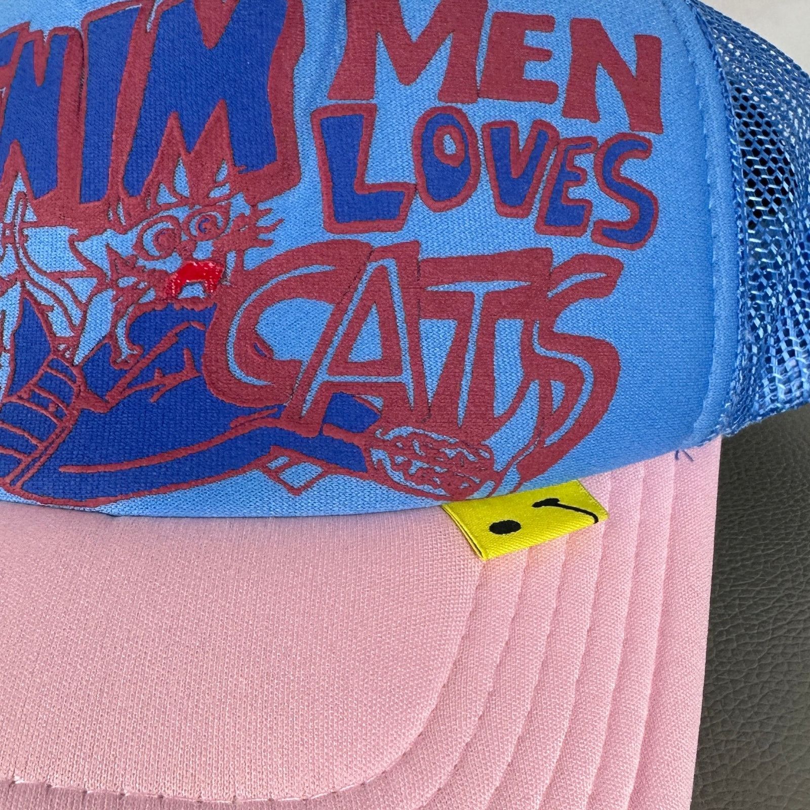 Kapital ‘Denim Men Loves Cats’ Pink/Blue Trucker Hat Size ONE SIZE - 3 Thumbnail