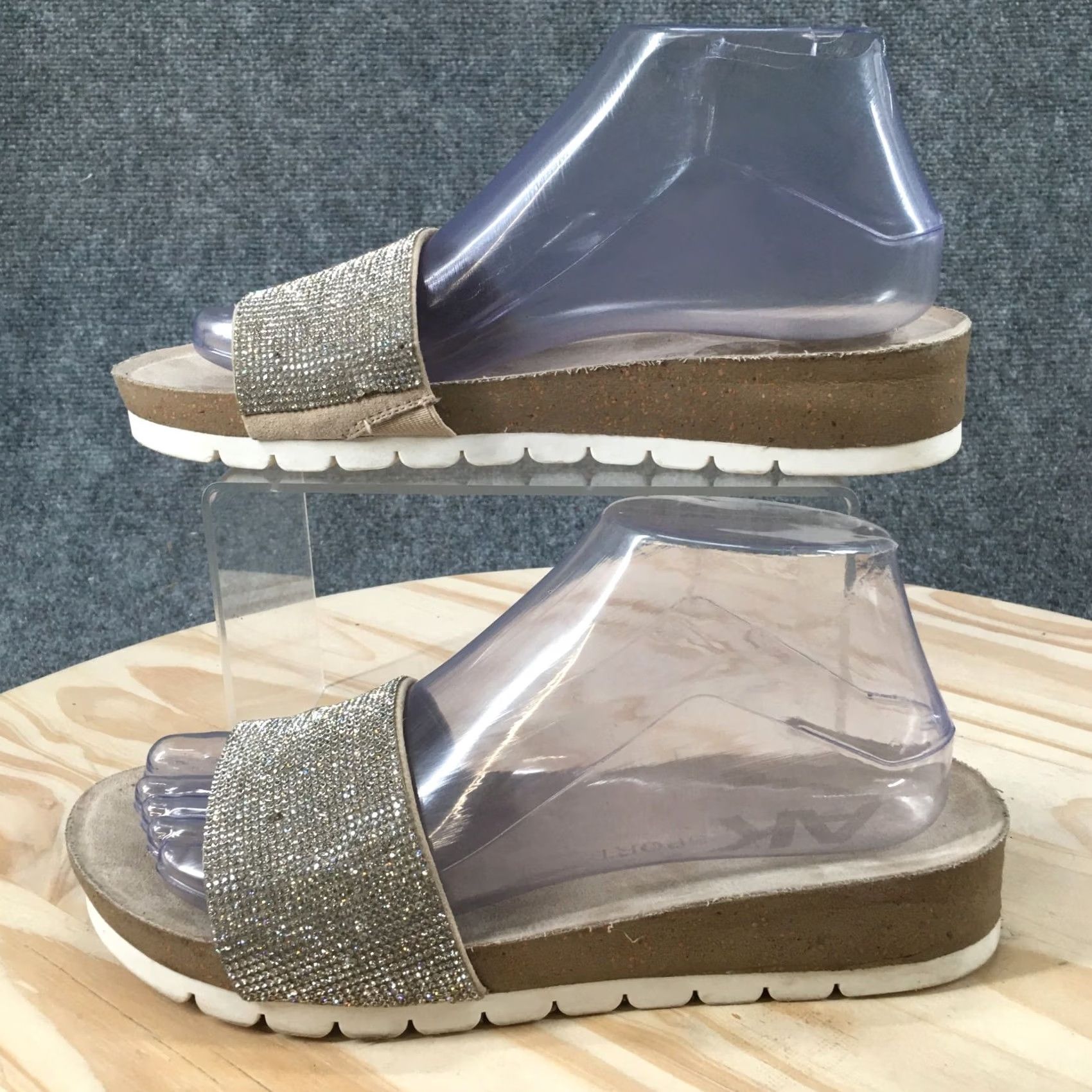 Anne Klein Anne Klein AK Sport Heels Womens 8 Beige Fabric AKGoingForIt Slide Sandals Size US 8 / IT 38 - 2 Thumbnail