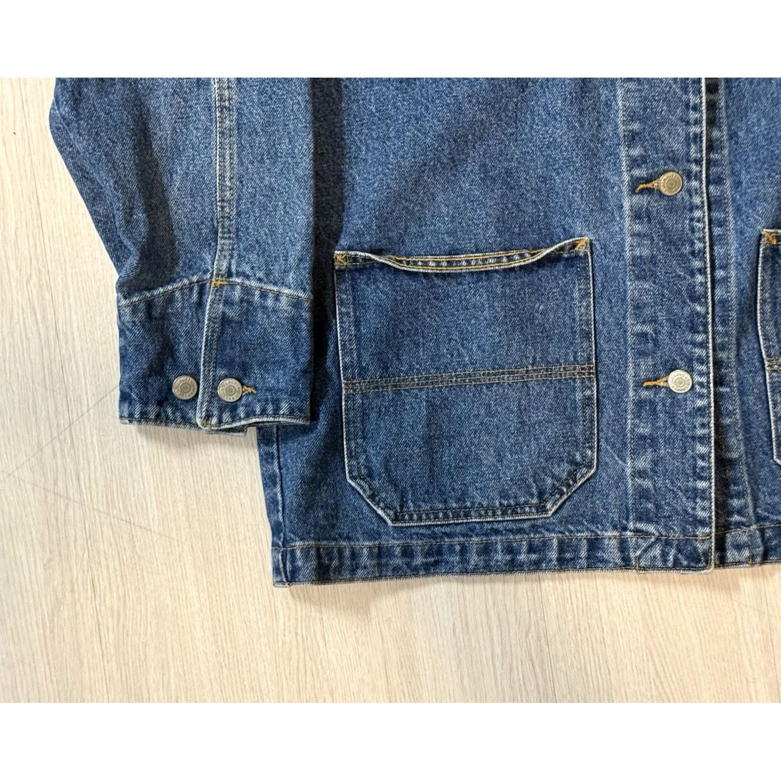 CO VINTAGE Lauren Jeans Co. Denim Chore Jacket Medium Women’s 90s Utility Barn Coat Blue Long Sleeve Button Pockets Logo Size 32" / US 10 / IT 46 - 3 Thumbnail