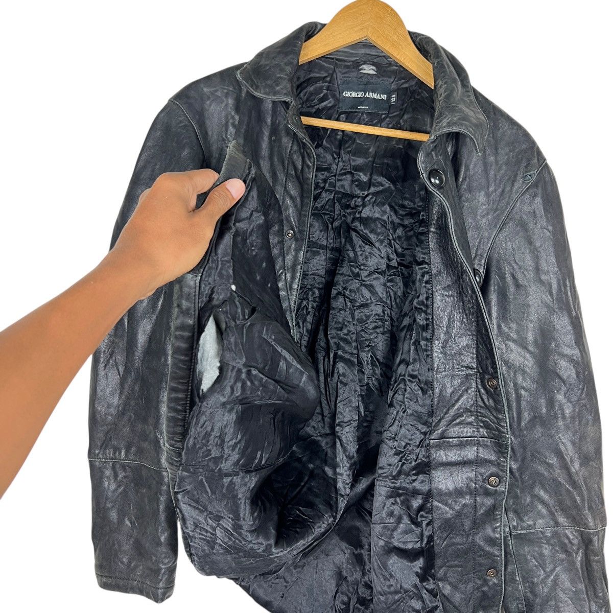 Giorgio Armani Vintage Giorgio Armani Leather Snap Button Jacket Size US L / EU 52-54 / 3 - 13 Thumbnail