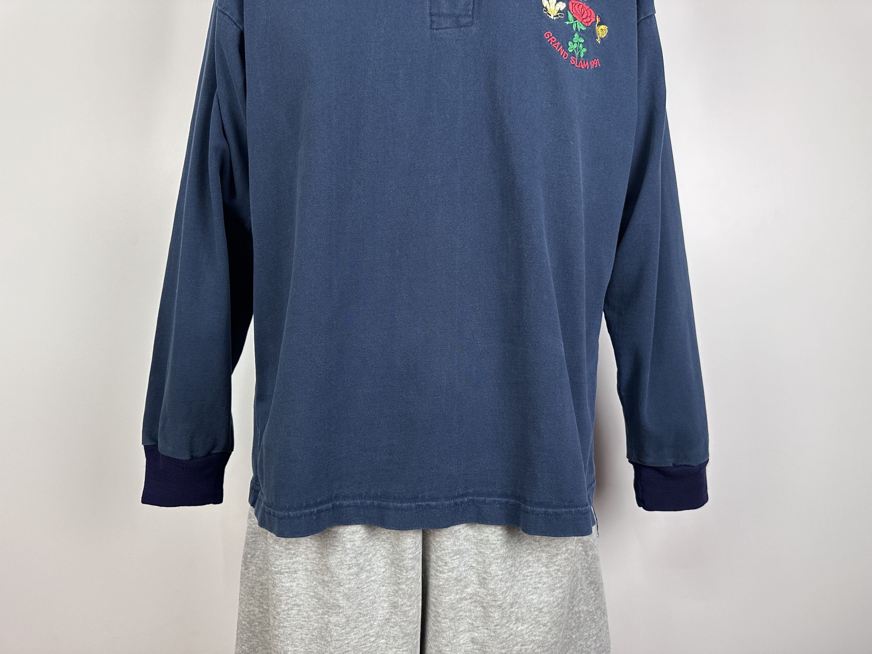 Vintage 1991 1992 England Grand Slam Rugby Union Shirt Jersey Blue Size US L / EU 52-54 / 3 - 4 Thumbnail