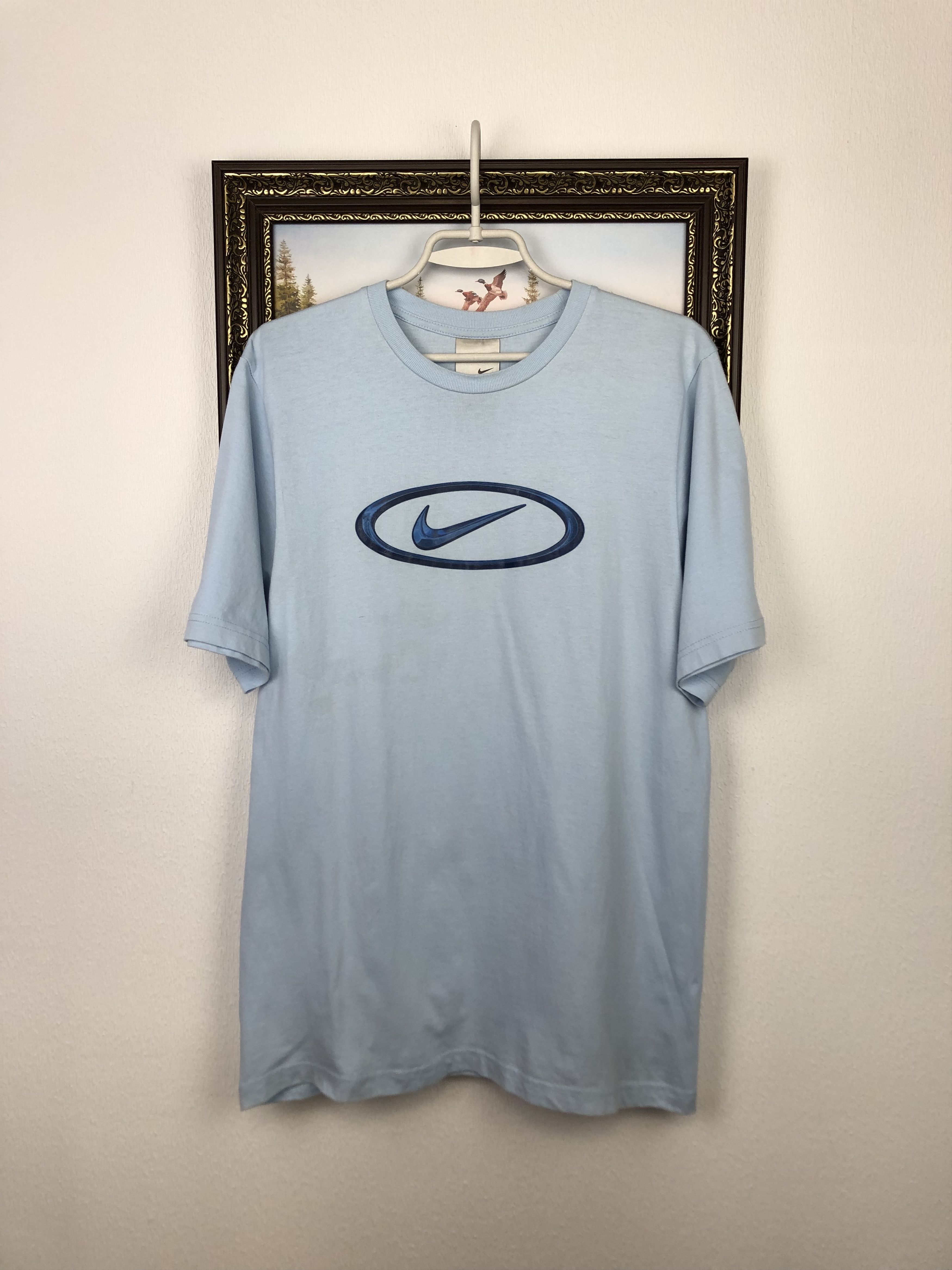 Nike Vintage Nike Center Big Logo Swoosh Blue Tee Shirt Mens Rare Size US M / EU 48-50 / 2 - 1 Thumbnail