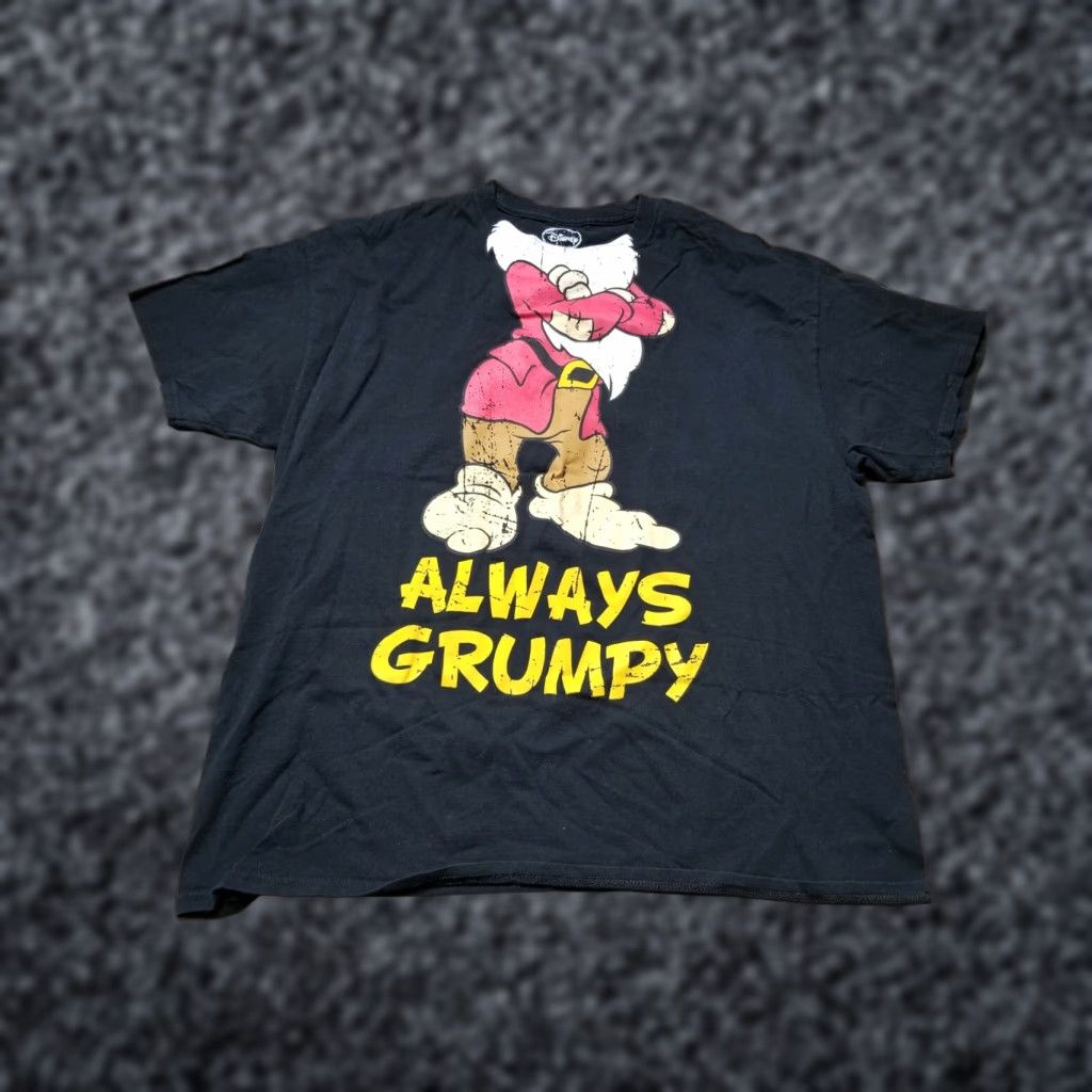 Disney Disney Mens XL Always Grumpy Snow White and the Seven Dwarfs Black T-Shirt Short Sleeve Crew Neck Cotton Graphic Print Vintage No Size US XL / EU 56 / 4 - 1 Thumbnail