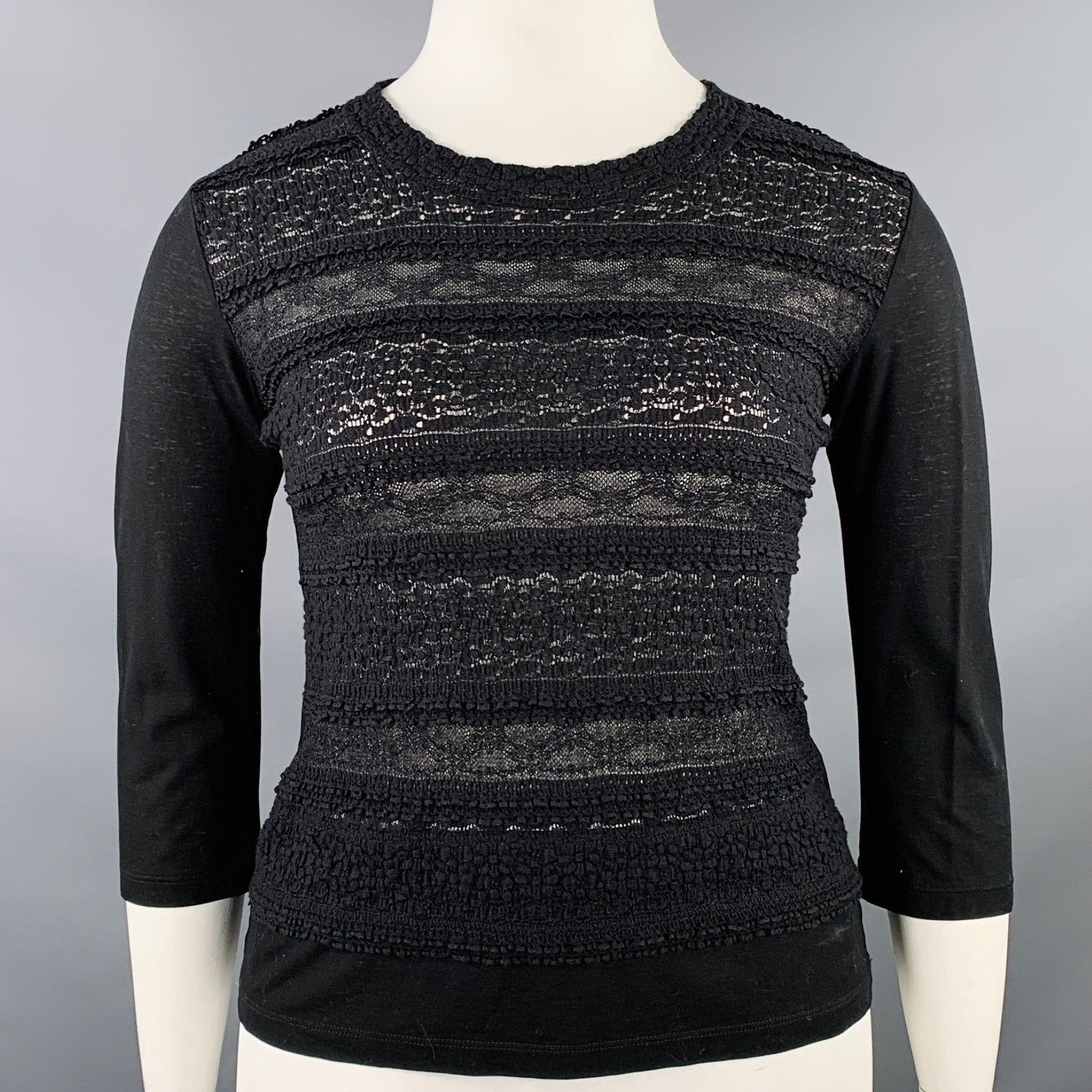 Issey Miyake HAAT by ISSEY MIYAKE L Black Cotton 3/4 Sleeves Casual Top Size L / US 10 / IT 46 - 1 Thumbnail