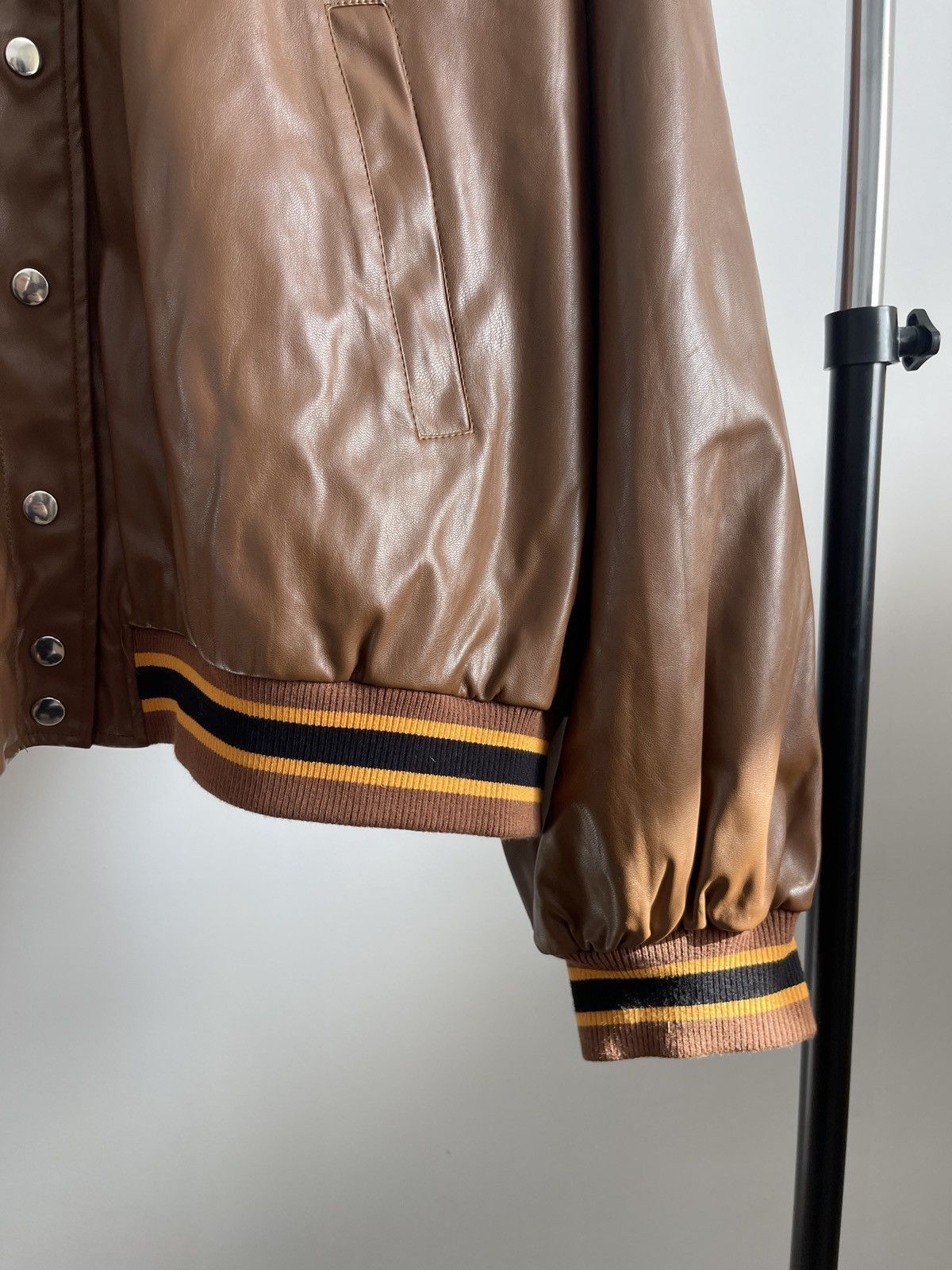 PrettyLittleThing Brown Faux Leather Varsity jacket with NEW YORK spelled out Size 3XL / US 20-22 - 6 Thumbnail