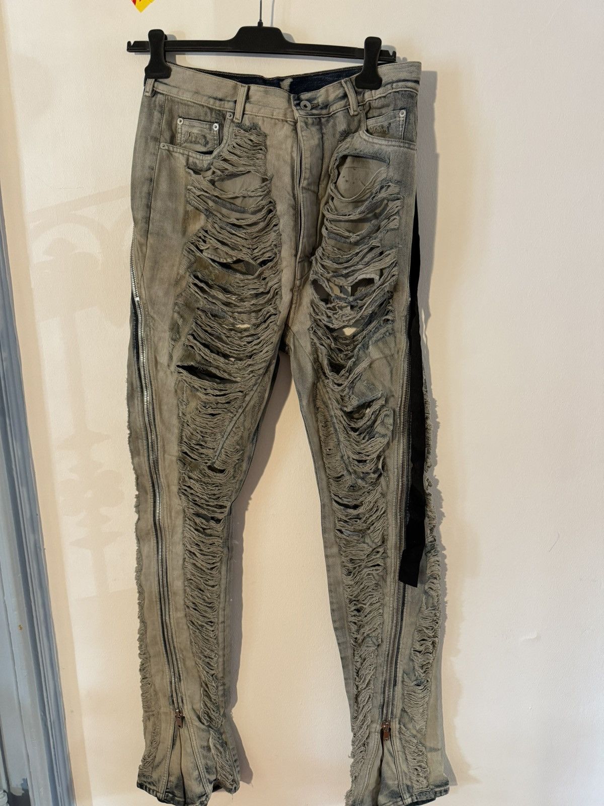 image of Rick Owens Drkshdw Slashed Bolan Banana Jeans in Denim, Men's (Size 30)