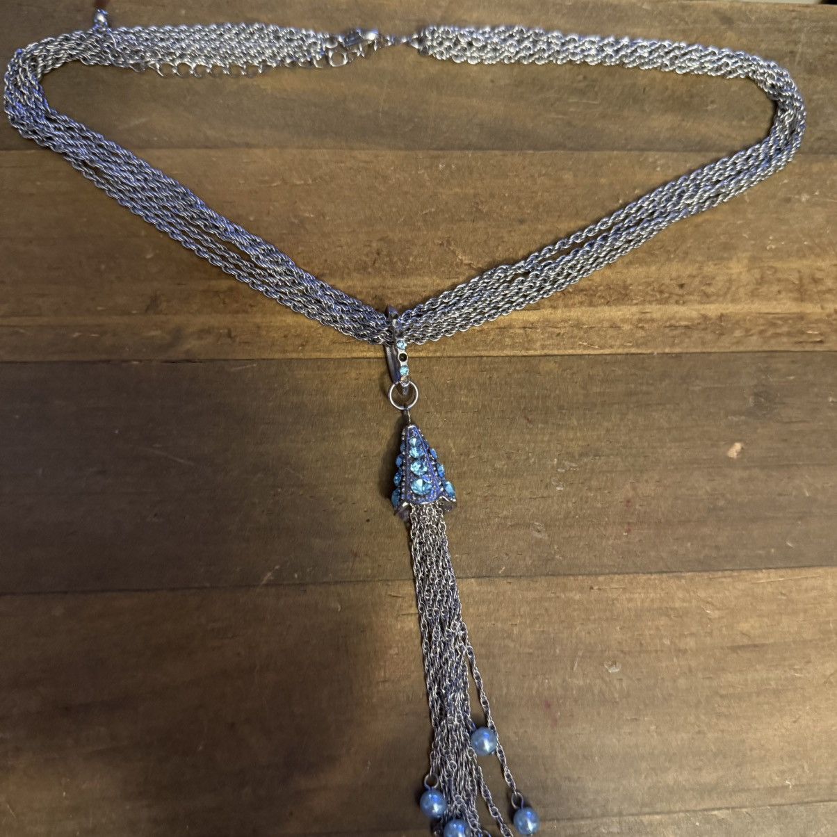 Other Silver multi strand rhinestone chain tassel pendant necklace Size ONE SIZE - 2 Thumbnail