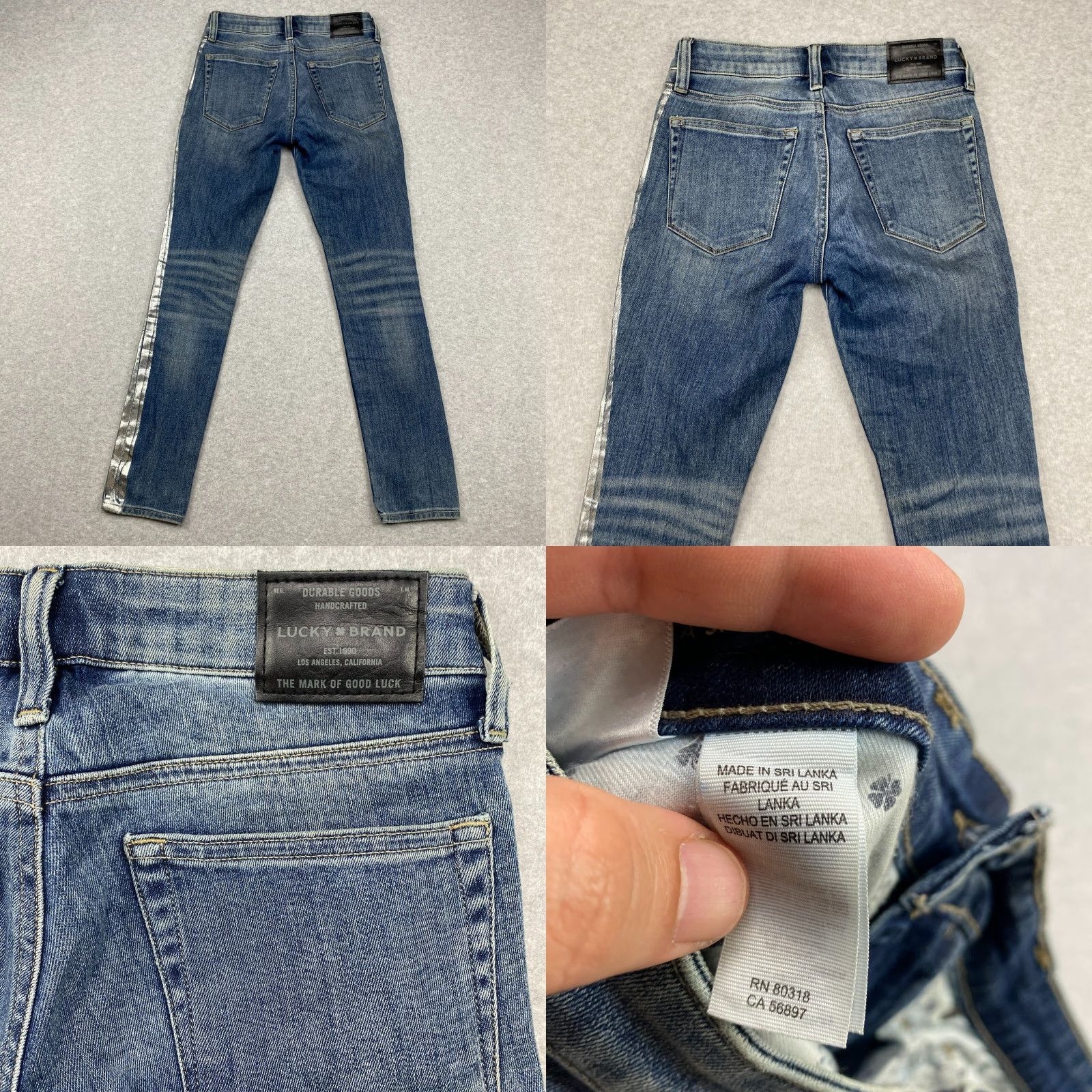 Lucky Brand Lucky Brand Lolita Skinny Jeans Womens 00 / 24 Blue Mid Rise Silver Side Stripe Denim 5-Pocket Stretch Distressed Modern Female Jeans Size 24" / US 00 / IT 34 - 9 Thumbnail