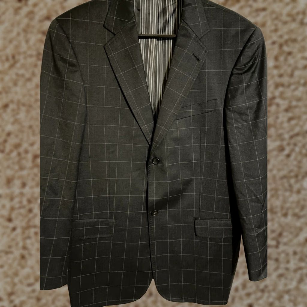 Vintage Zanetti Blazer Made in Italy Gray Windowpane Suit Jacket Coat Men's 42R Size 42R - 1 Thumbnail