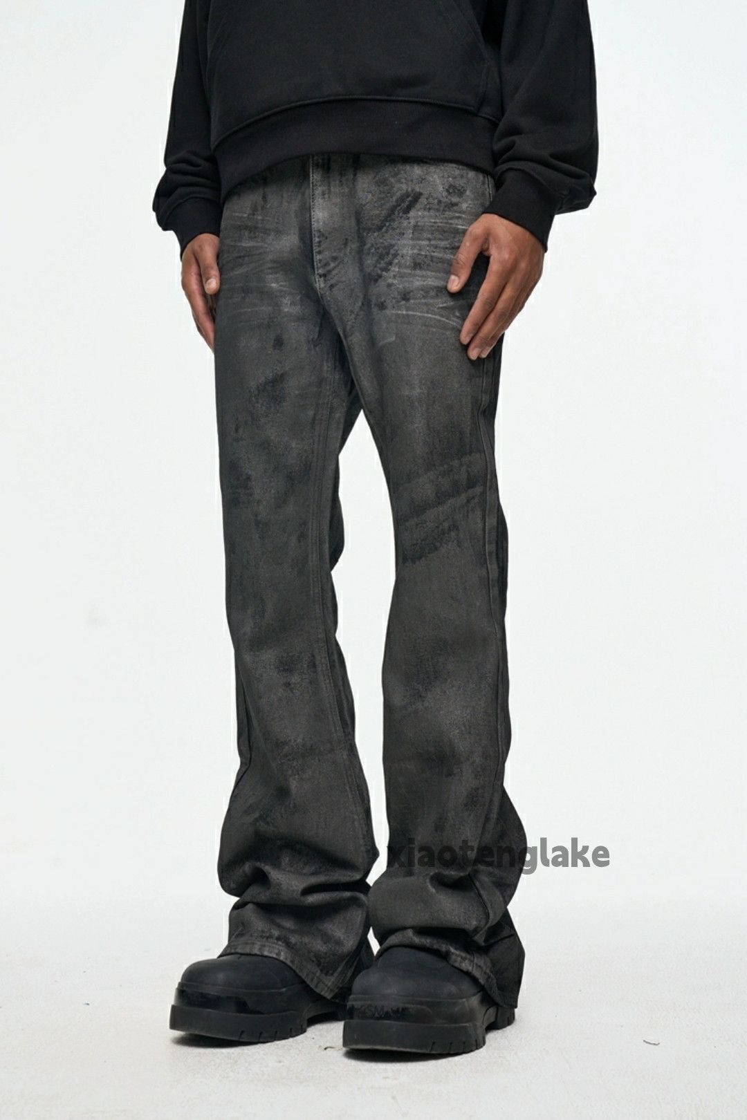 grunge waxed flare denim black 32×32 bolan似black waxed flare