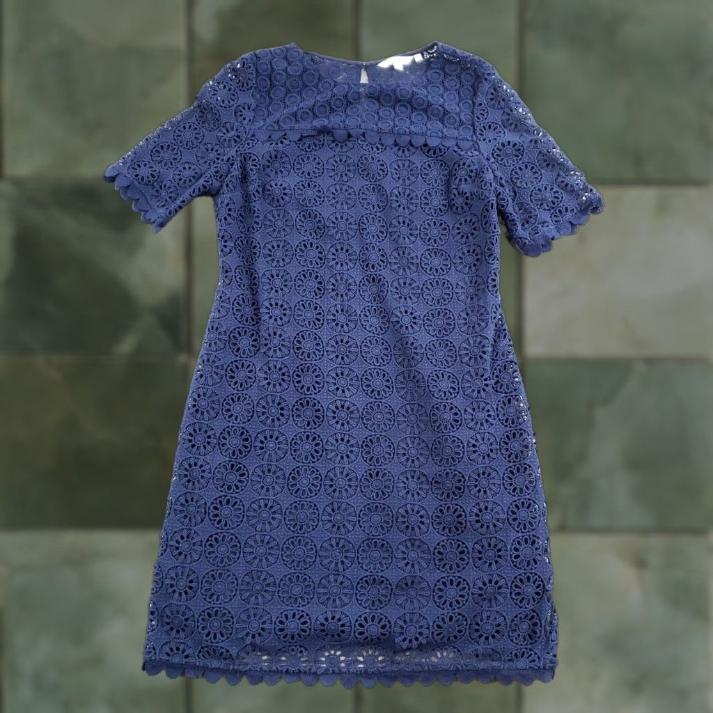 boden blue lace dress High Neck Lace Dress-Blue