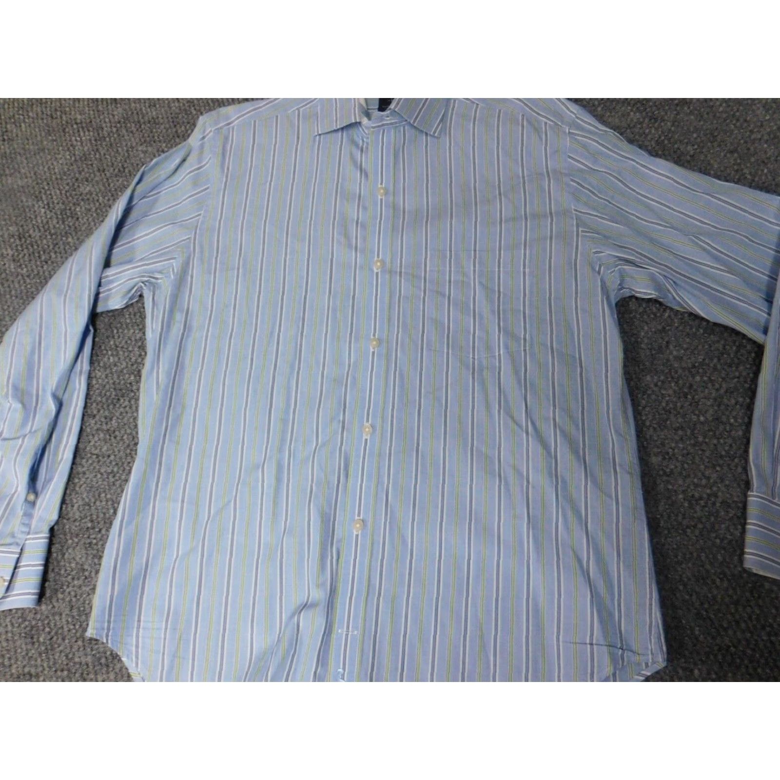 Banana Republic Banana Republic Shirt Button-Up Mens Medium Blue Striped Oxford Collared Non-Iron Pockets Classic Slim Knit Cotton Silk Size US M / EU 48-50 / 2 - 2 Thumbnail