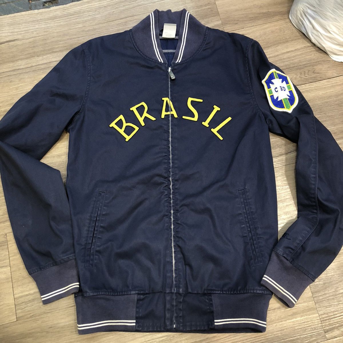 Image of Bloke x Nike Brazil Soccer National Team Retro Anthems Jacket in Navy, Men's (Size Small)