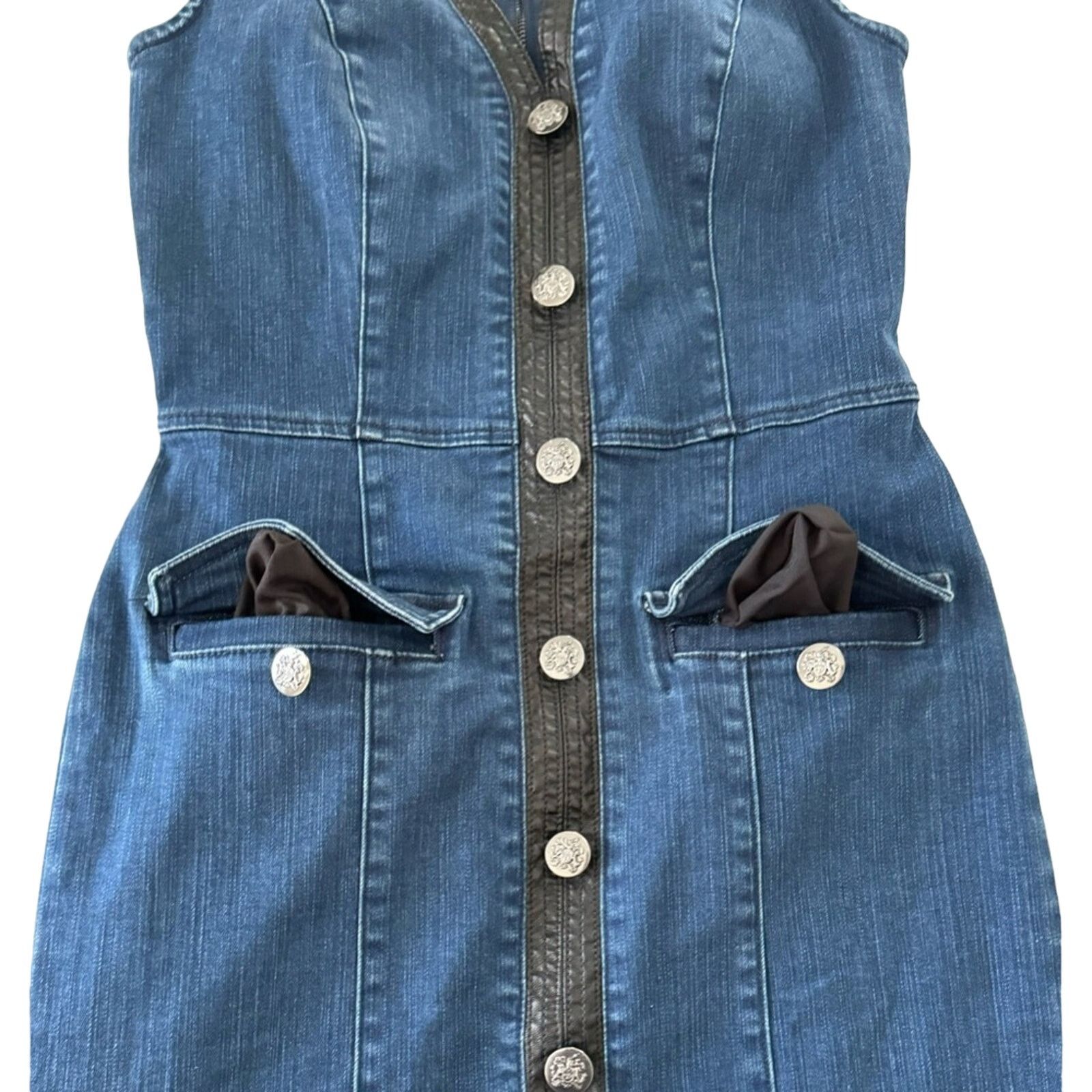 WHBM Denim Dress with Faux Leather Trim