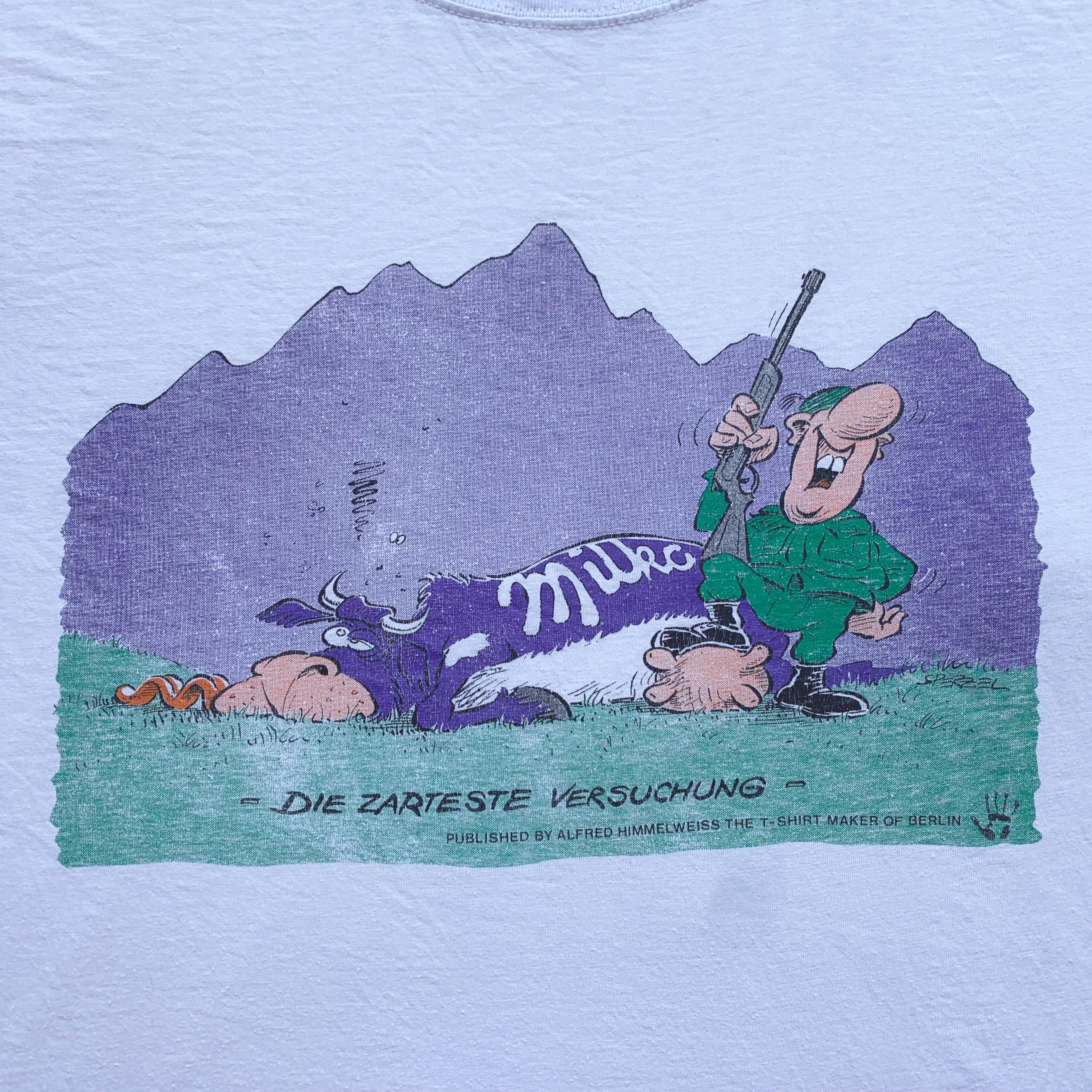 Vintage 90s MILKA T Shirt Chocolate Alfred Himmelweiss Single stitch Size US M / EU 48-50 / 2 - 3 Thumbnail