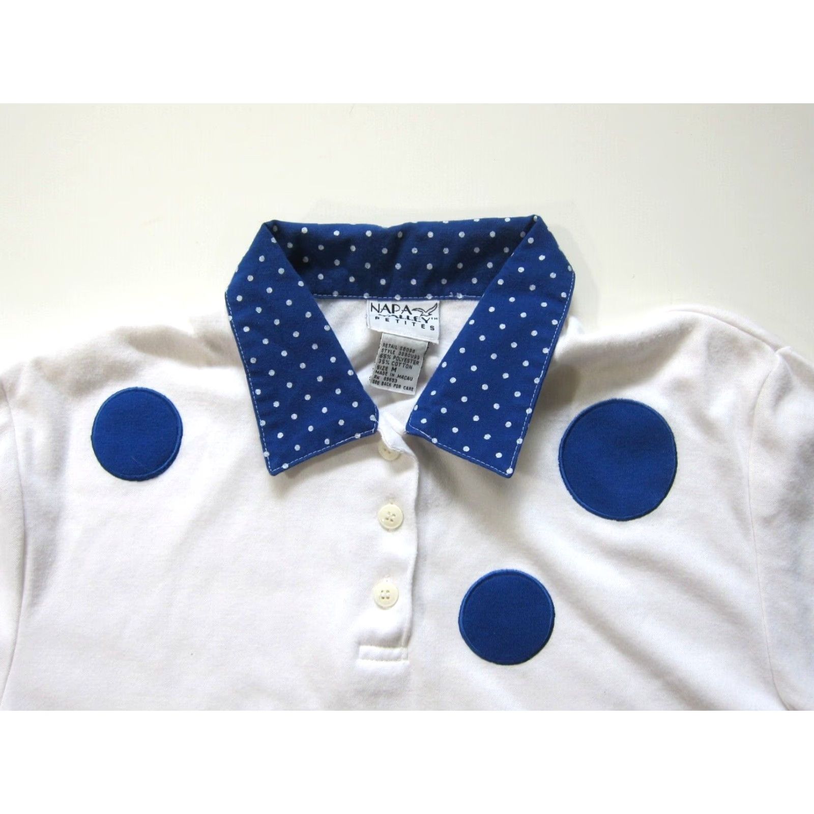 Vintage Napa Valley Petites Cotton Blue White Polka Dot Collared Short Sleeve Blouse M Size M / US 6-8 / IT 42-44 - 3 Thumbnail
