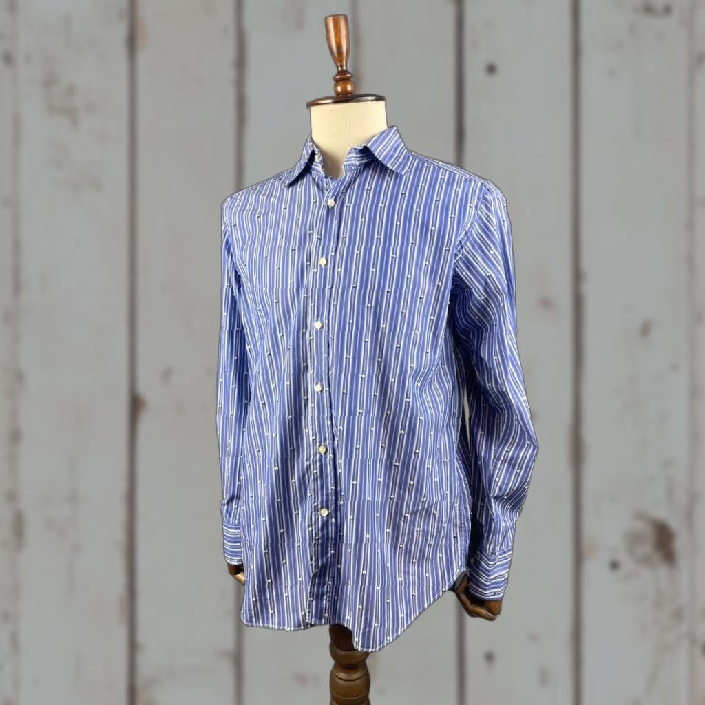 Etro ETRO Milano Mens Button-Up Shirt XL Blue Pinstripe Paisley Print Long Sleeve Size US XL / EU 56 / 4 - 1 Thumbnail