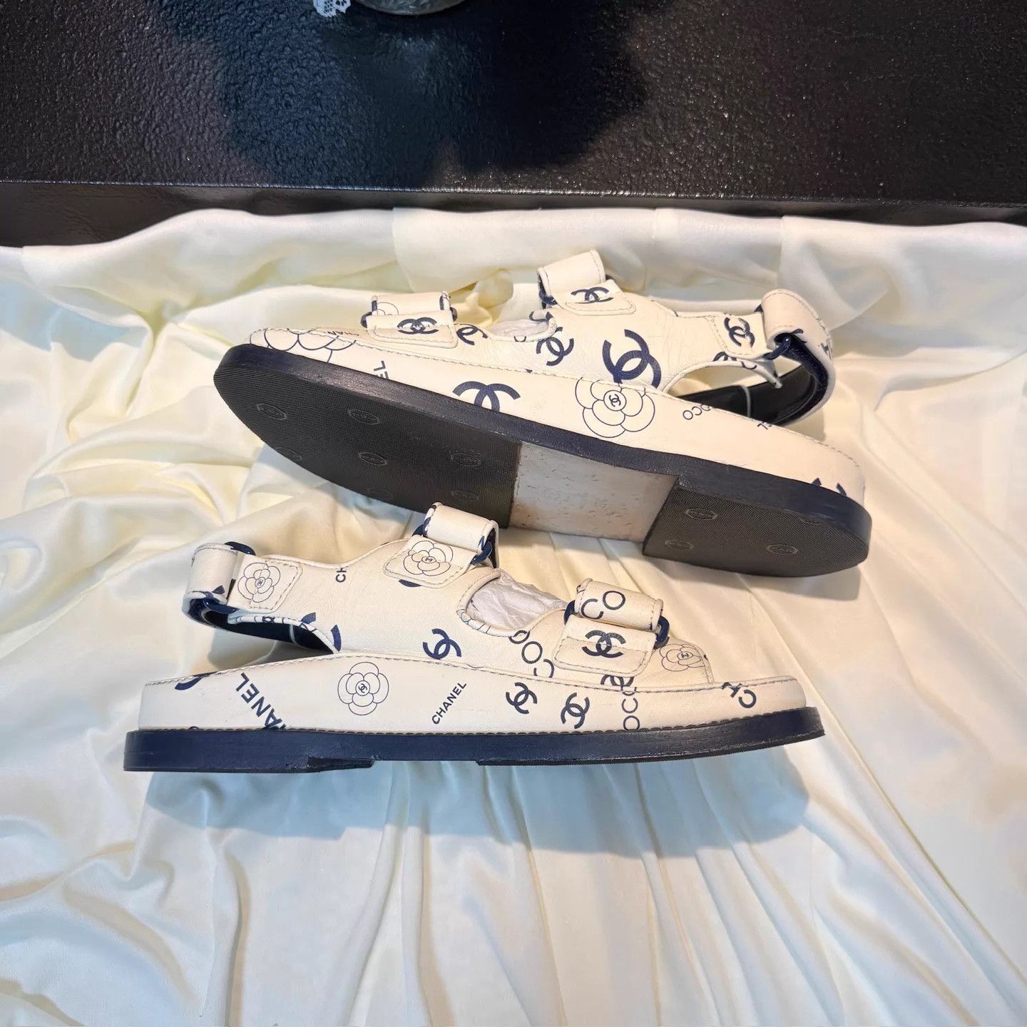 Chanel CHANEL White Blue CC Allover Velcro Sandal 36 95N Size US 5.5 / IT 35.5 - 4 Thumbnail