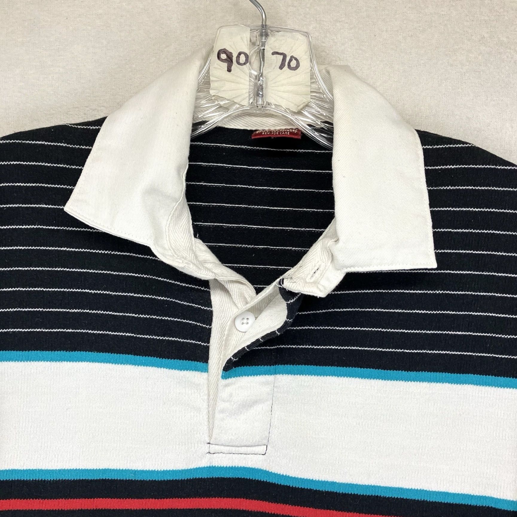 CO VINTAGE Northwestern Knitting Co Rugby Shirt Polo Long Sleeve Black Striped 90s Preppy Mens Medium Size US M / EU 48-50 / 2 - 4 Thumbnail