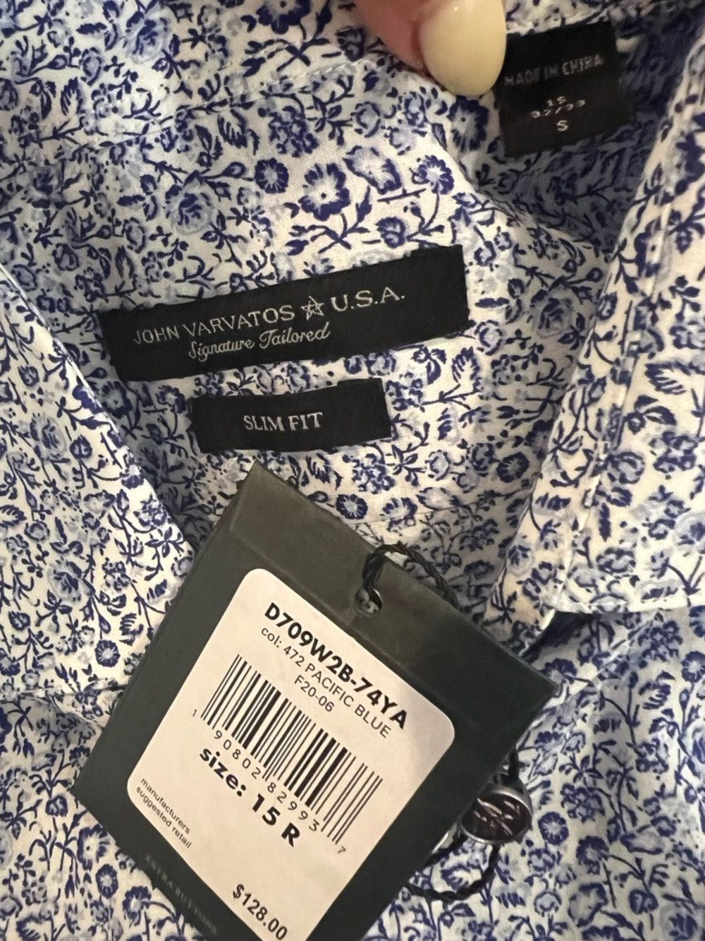 John Varvatos John Varvatos USA Slim Fit Floral Button Down Shirt Blue Wh Size US S / EU 44-46 / 1 - 3 Thumbnail