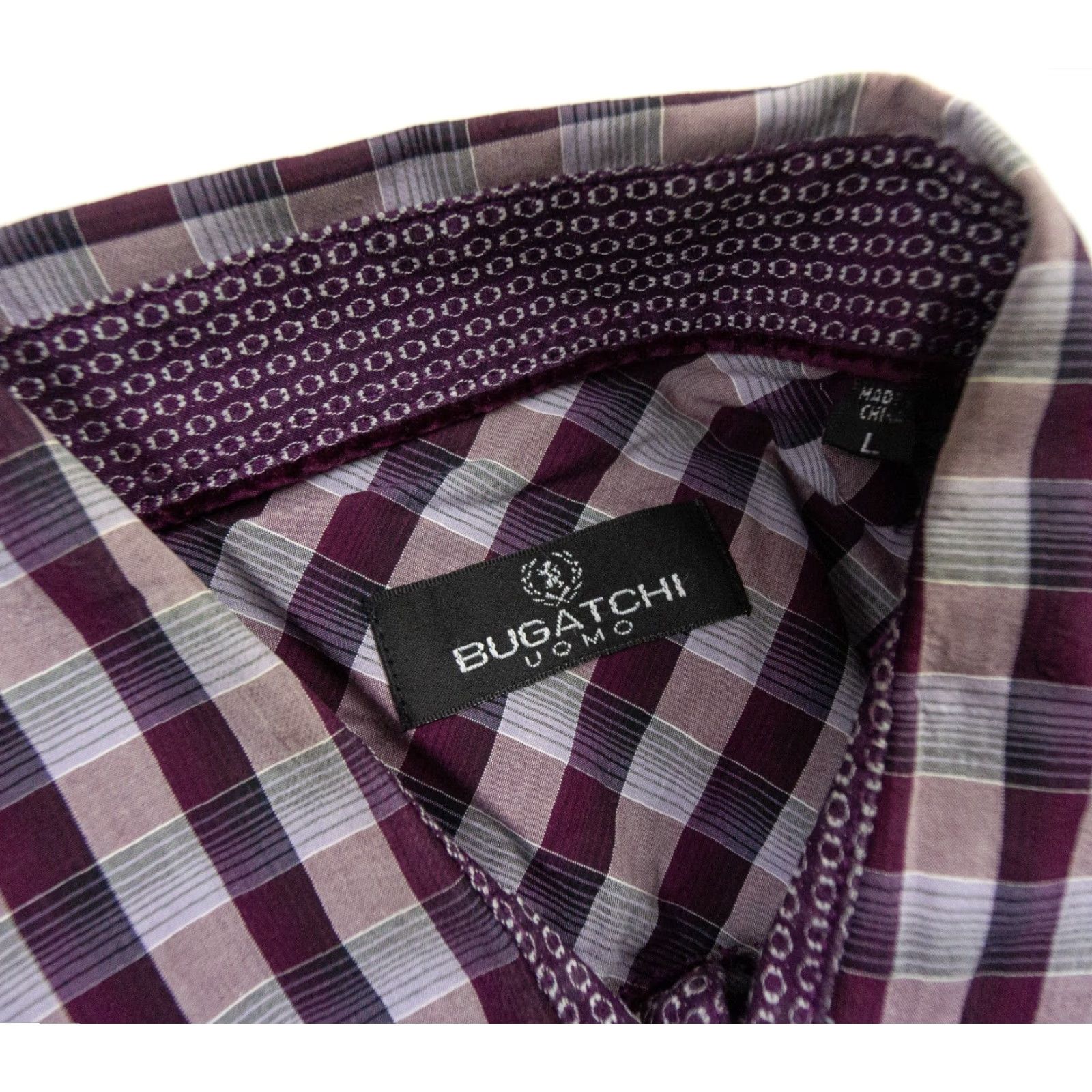 BUGATCHI BUGATCHI Uomo Shirt Mens Large Purple Button Up Long Sleeve Plaid Check Dress Shirt Size 42R - 6 Thumbnail
