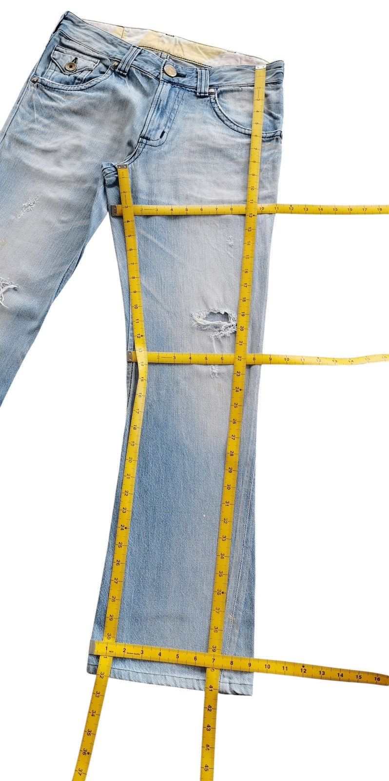 Edwin EDEdwin Blue Trip Distressed Flared Twisted Jeans Light Blue Size US 33 - 12 Thumbnail