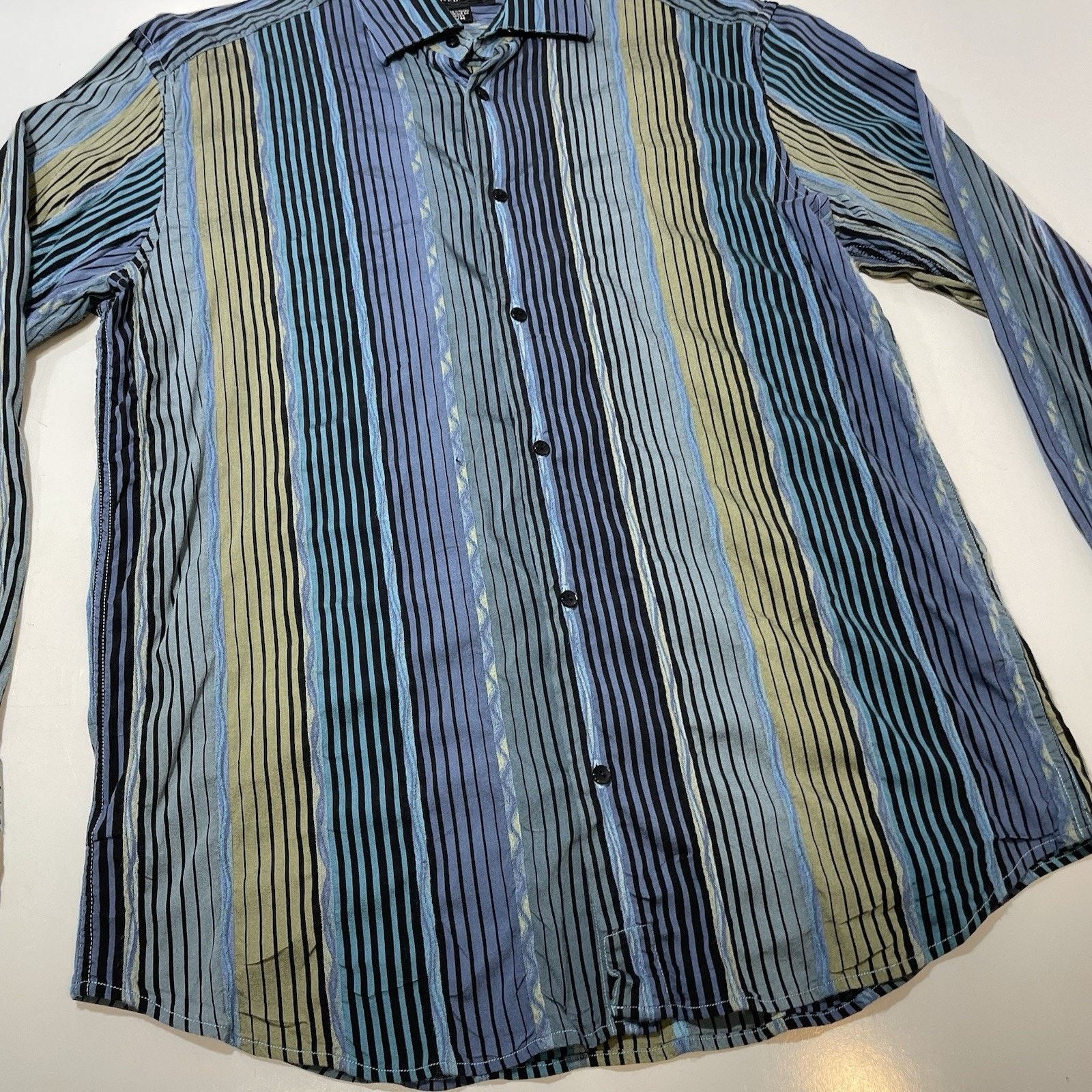 Jhane Barnes Vintage Jhane Barnes Shirt Men’s Med Blue Green Stripe Slim Size US M / EU 48-50 / 2 - 2 Thumbnail