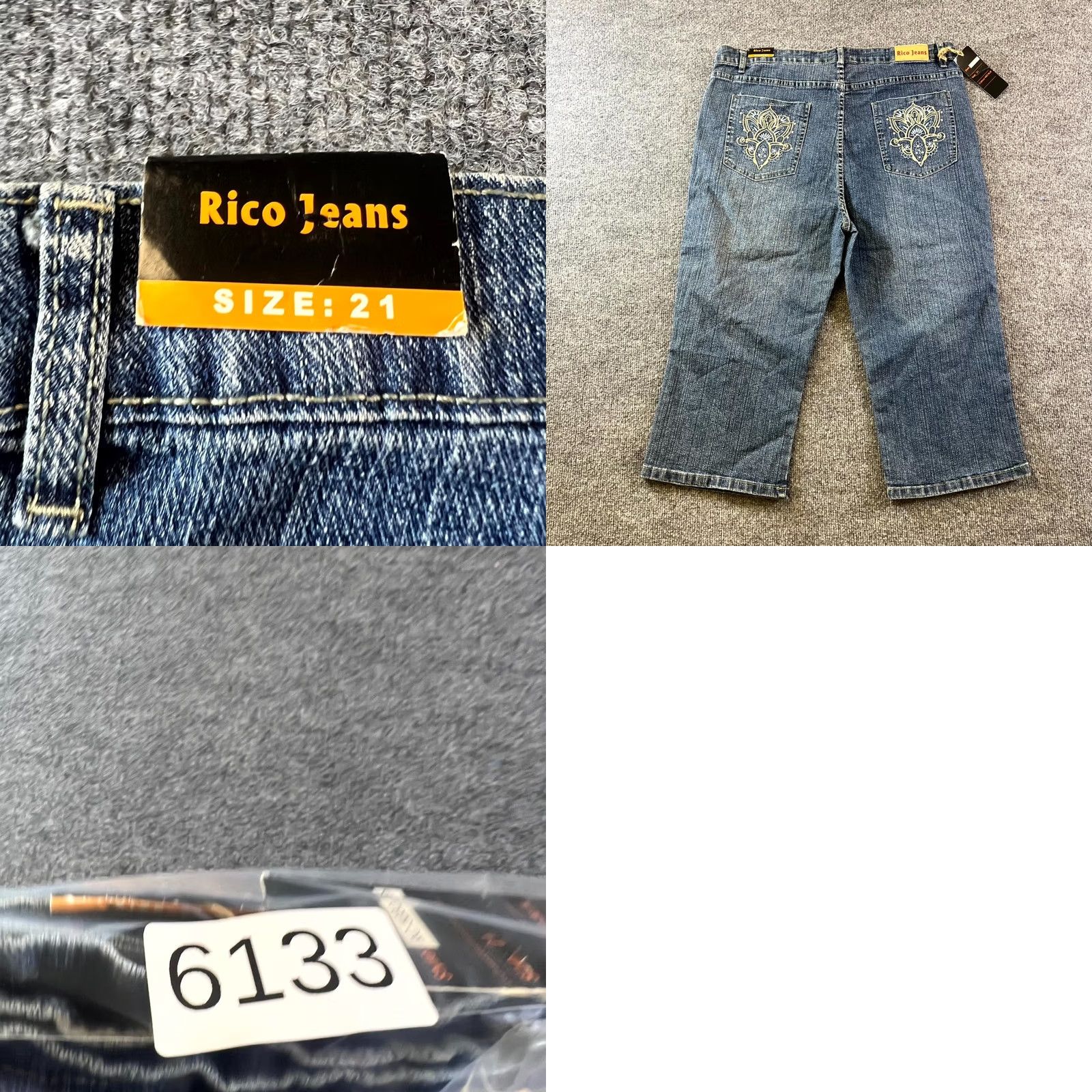Vintage Rico Capri Jeans Women's 21 Blue Cotton Denim Faded Workwear Travel Stretch Jeans Size 42" / US 20 - 8 Thumbnail