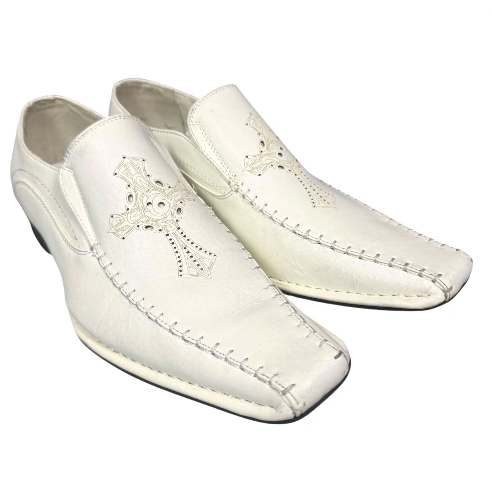 Vintage B B & W Loafer White Leather Handmade Cross Stitched Preppy Casual Church Mens 9 Size US 9 / EU 42 - 2 Thumbnail