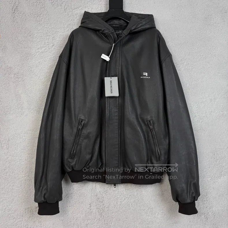 Balenciaga Logo Chest Print Dual Hook Lamb Leather Hooded