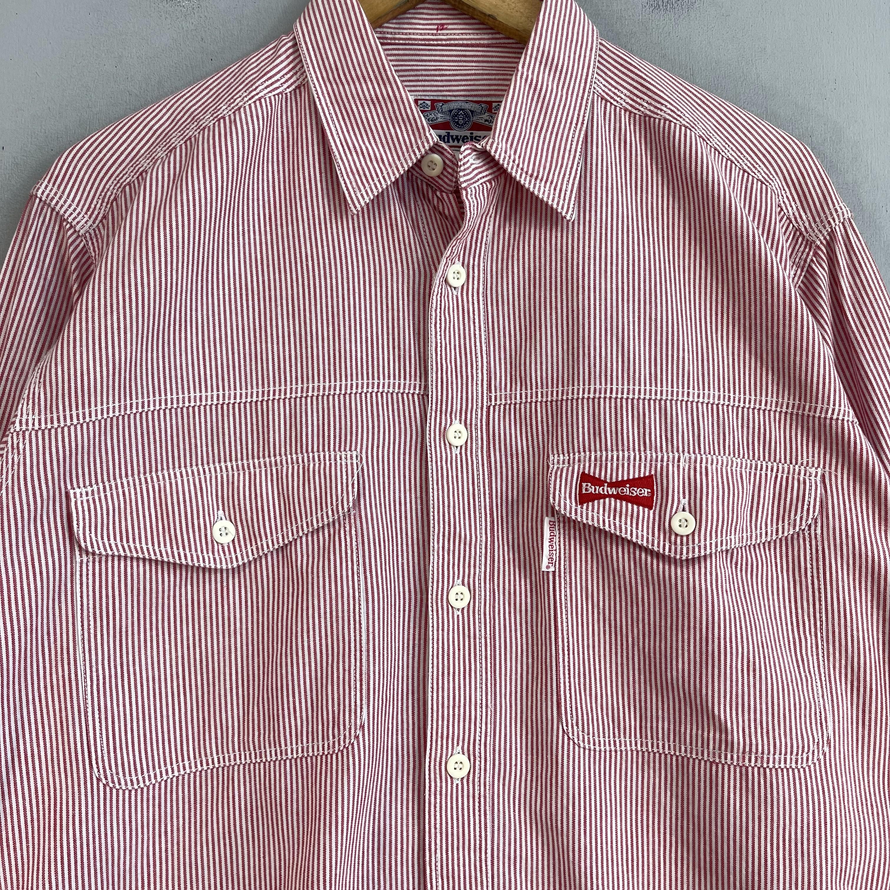 Budweiser × Japanese Brand × Vintage Vintage 90s BUDWEISER Hickory Stripes Denim Worker Shirt Size US L / EU 52-54 / 3 - 2 Thumbnail