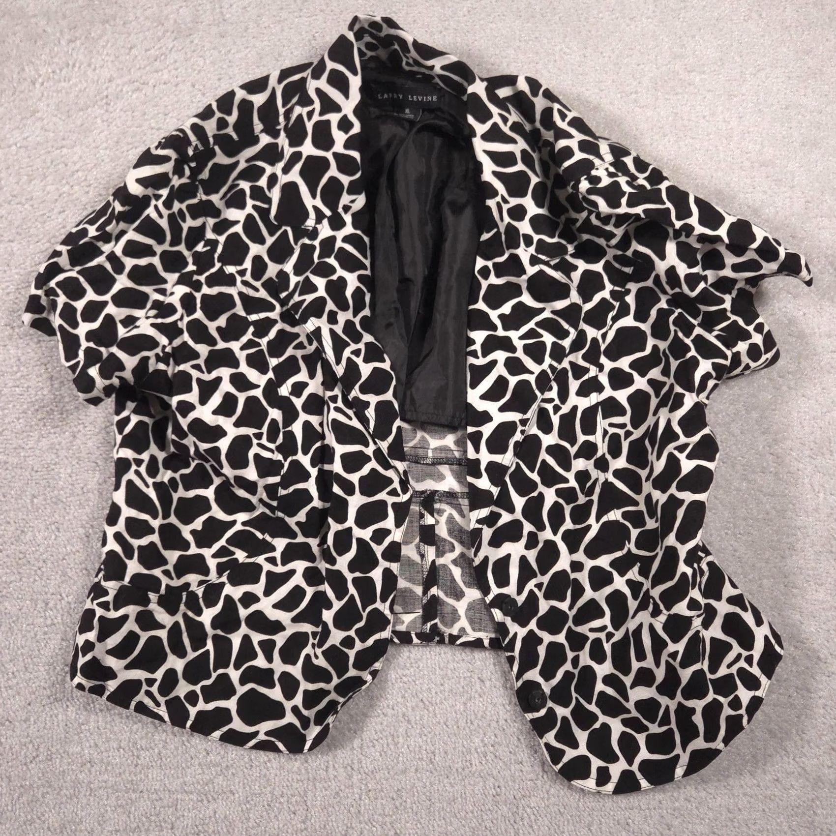 Vintage Larry Levine Blazer Womens XL Black White Animal Print Linen Short Sleeve Jacket Size 40" / US 18 - 2 Thumbnail