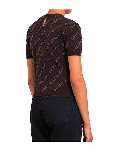 Balenciaga o1mt1gz0924 Mini Allover Logo Short Sleeve Crop Sweater Size XL / US 12-14 / IT 48-50 - 3 Thumbnail