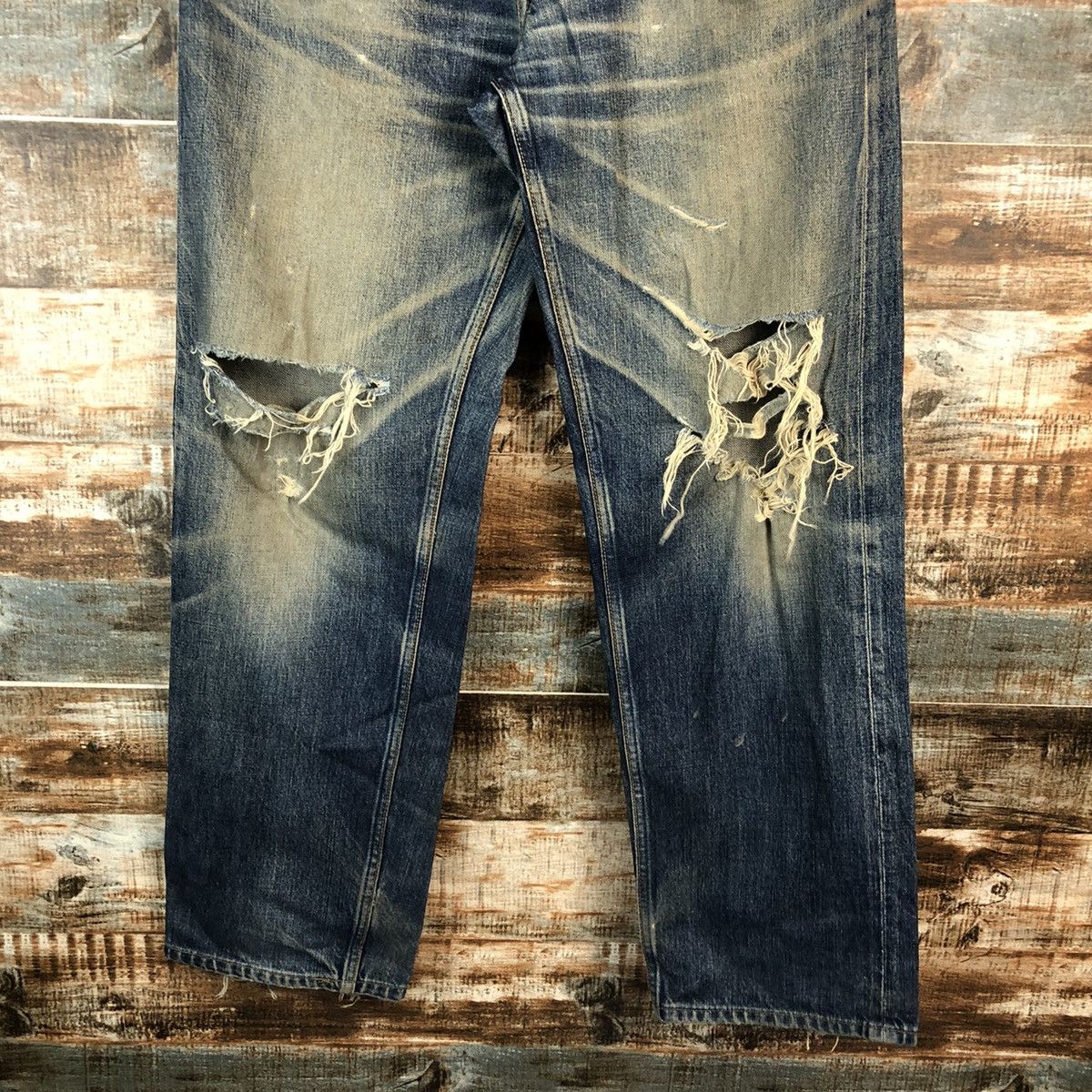 Japanese Brand DL Japan vintage selvedge Blue Distressed Denim Pants #C163 Size US 32 / EU 48 - 6 Thumbnail
