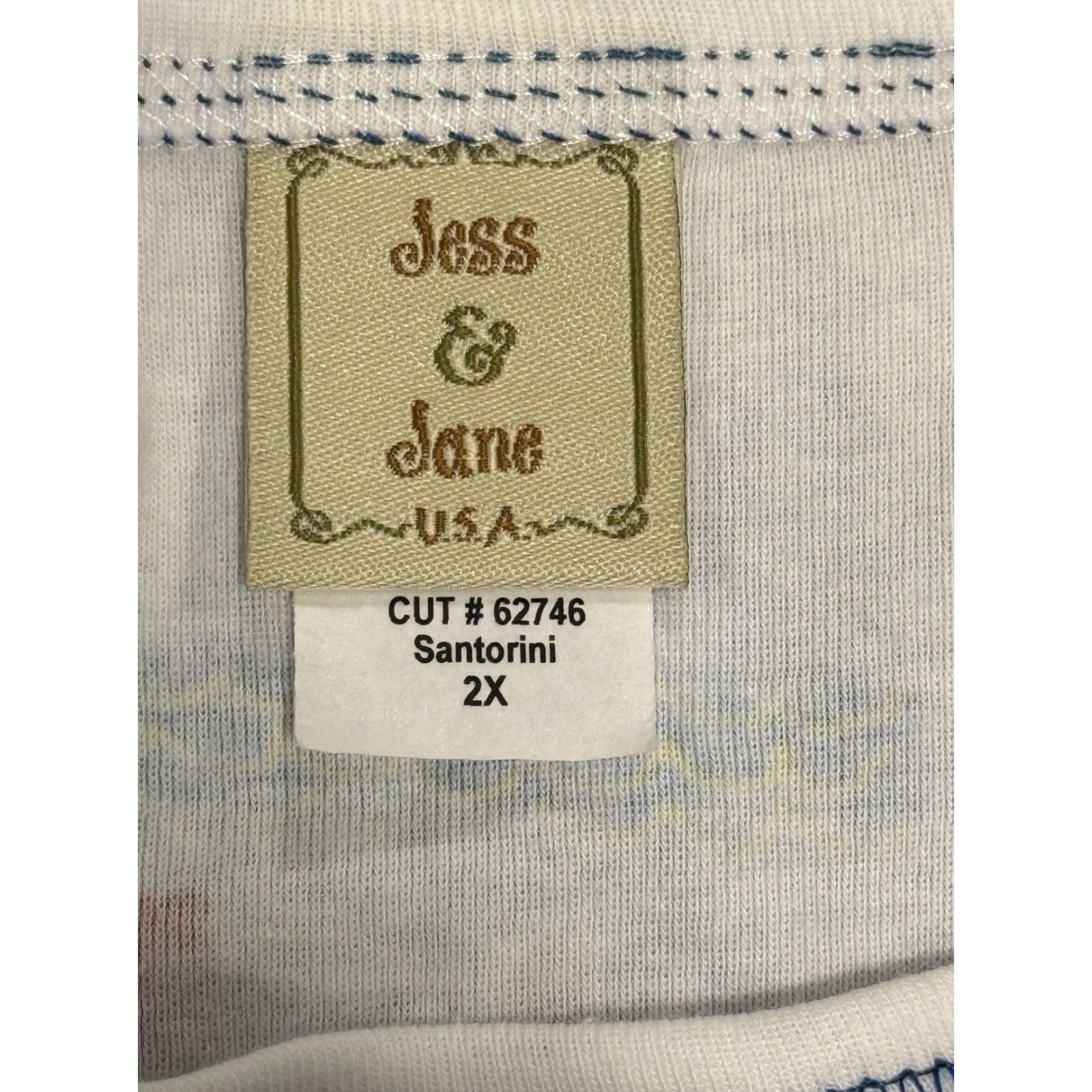 Vintage JESS & JANE Women's 2X Blue Geometric Long Sleeve Pullover Shirt Abstract Santorini Casual Grunge Size XXL / US 16-18 / IT 52-54 - 5 Thumbnail