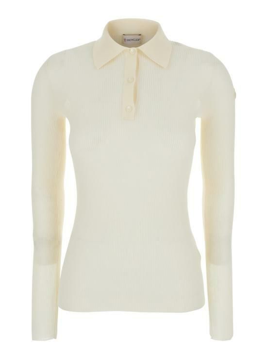 Logo Patch Ribbed Cotton Blend Polo Shirt in White, Women's (Size Xs)