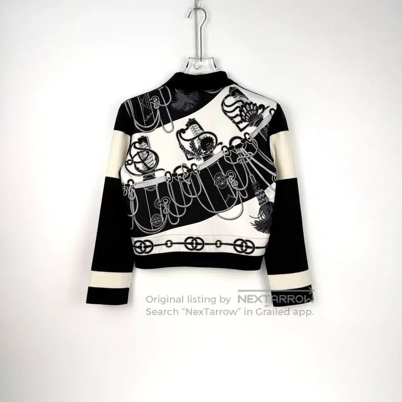 Hermes Hermes Black and white mulberry silk cashmere blend design Size XXS / US 00 / IT 34 - 4 Thumbnail
