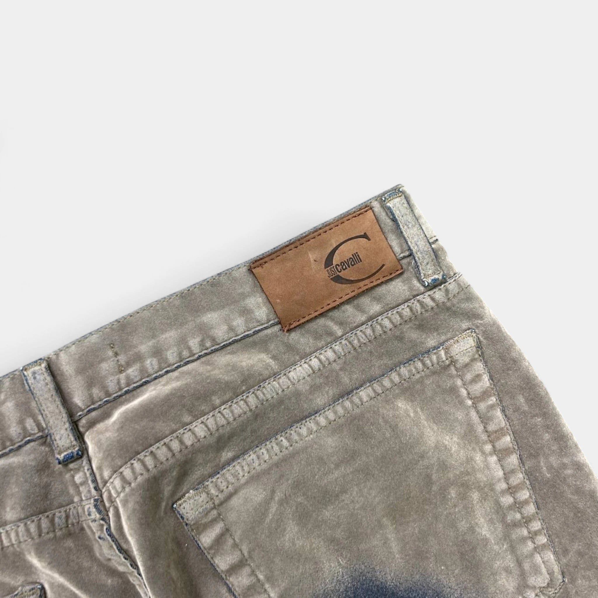 Just Cavalli Just Cavalli Suede Beige and Blue Straight Leg Pants Size US 35 - 7 Thumbnail
